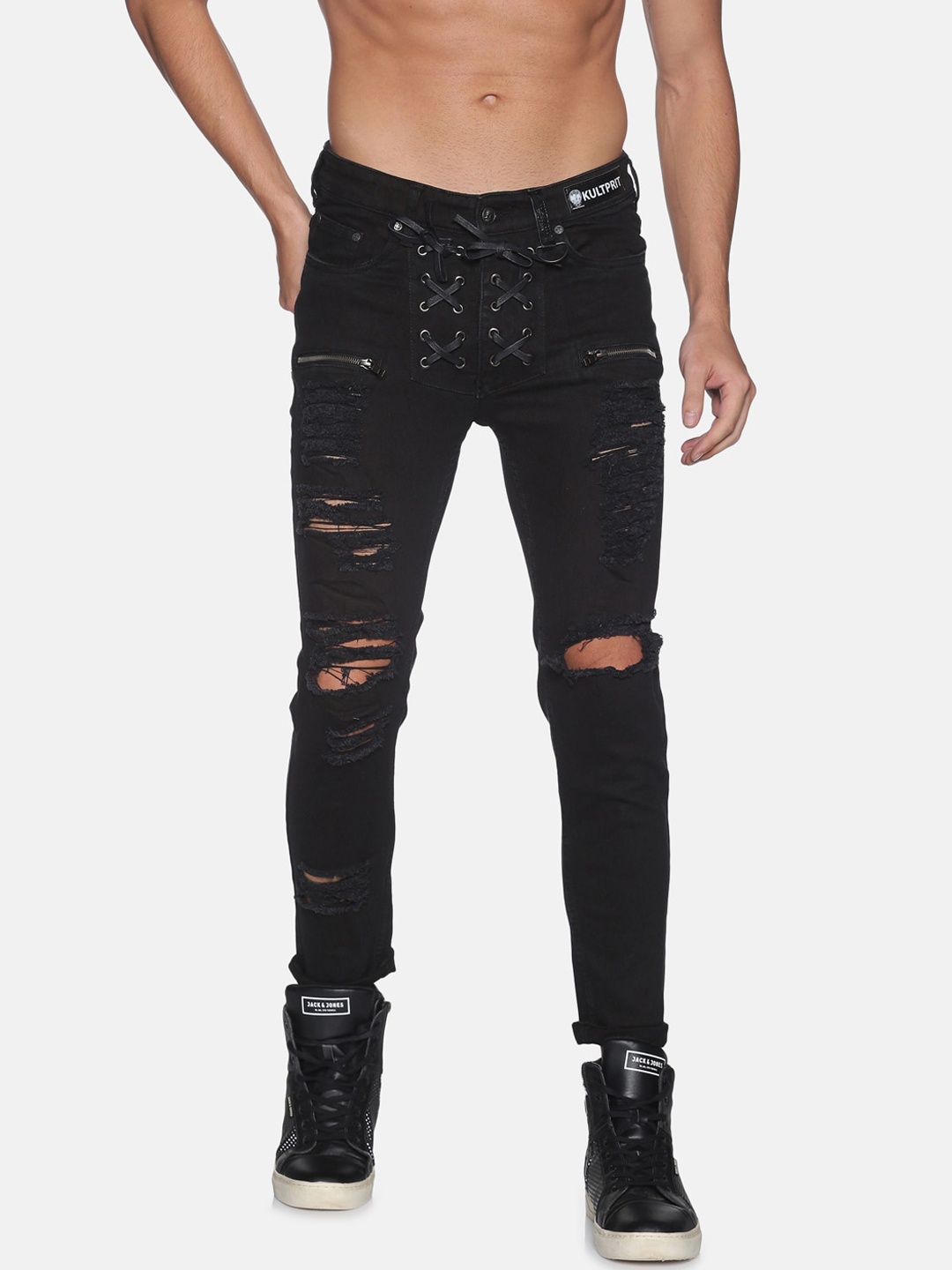 

KULTPRIT Men Black Skinny Fit Highly Distressed Stretchable Jeans
