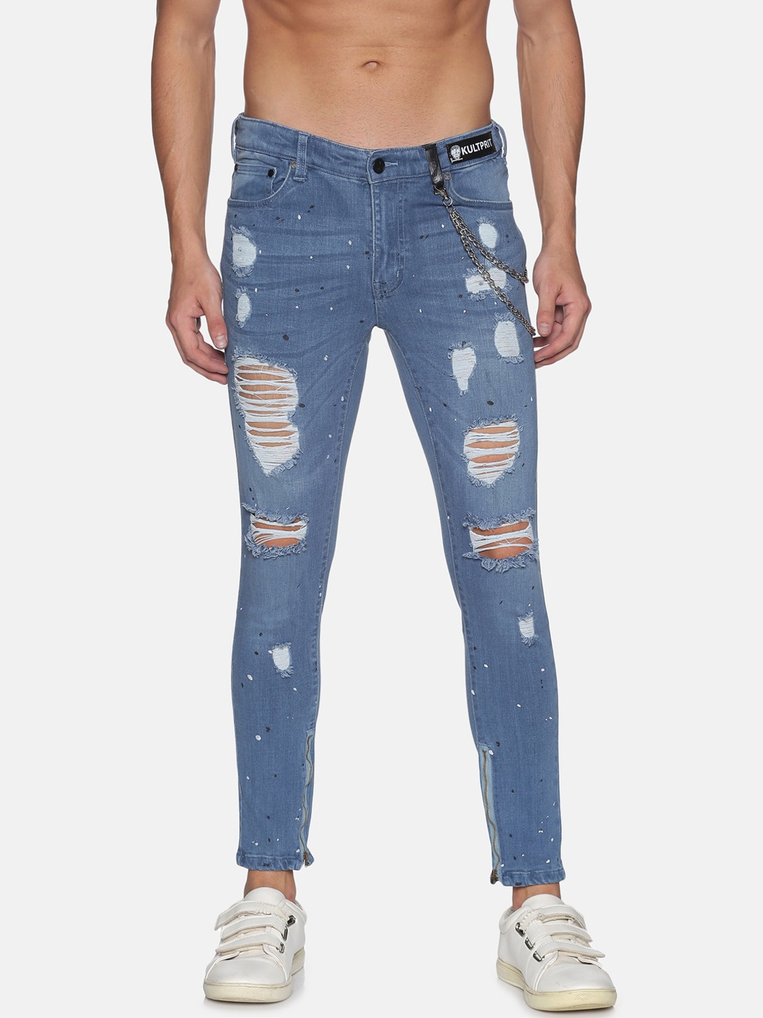 

KULTPRIT Men Blue Tapered Fit Highly Distressed Light Fade Stretchable Jeans