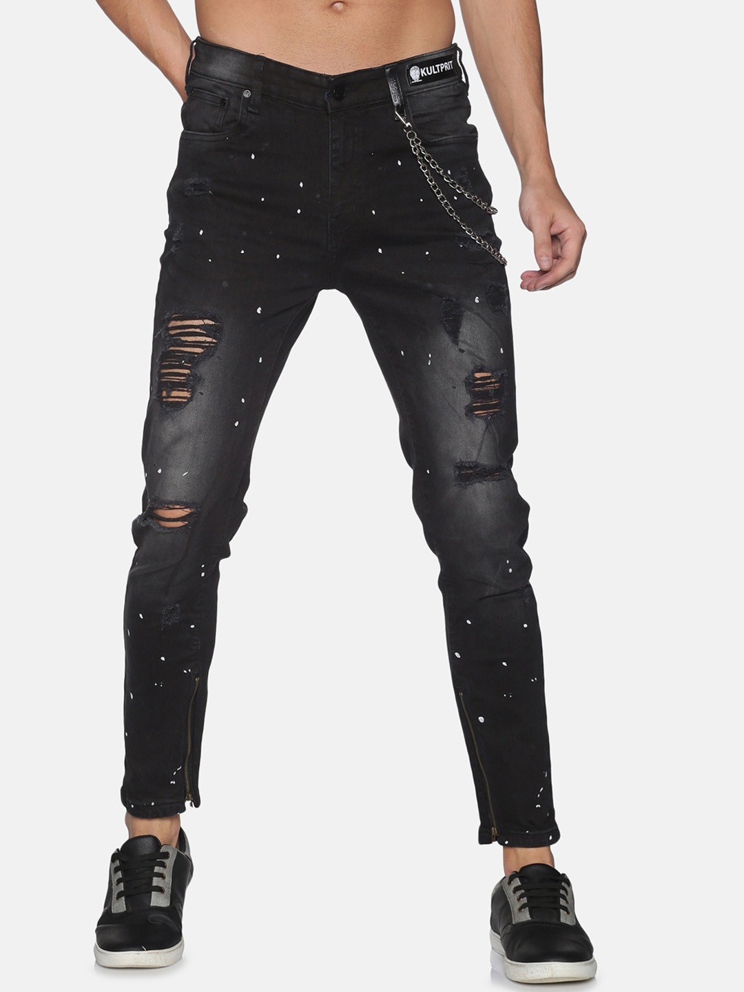 

KULTPRIT Men Black Tapered Fit Mildly Distressed Light Fade Stretchable Jeans