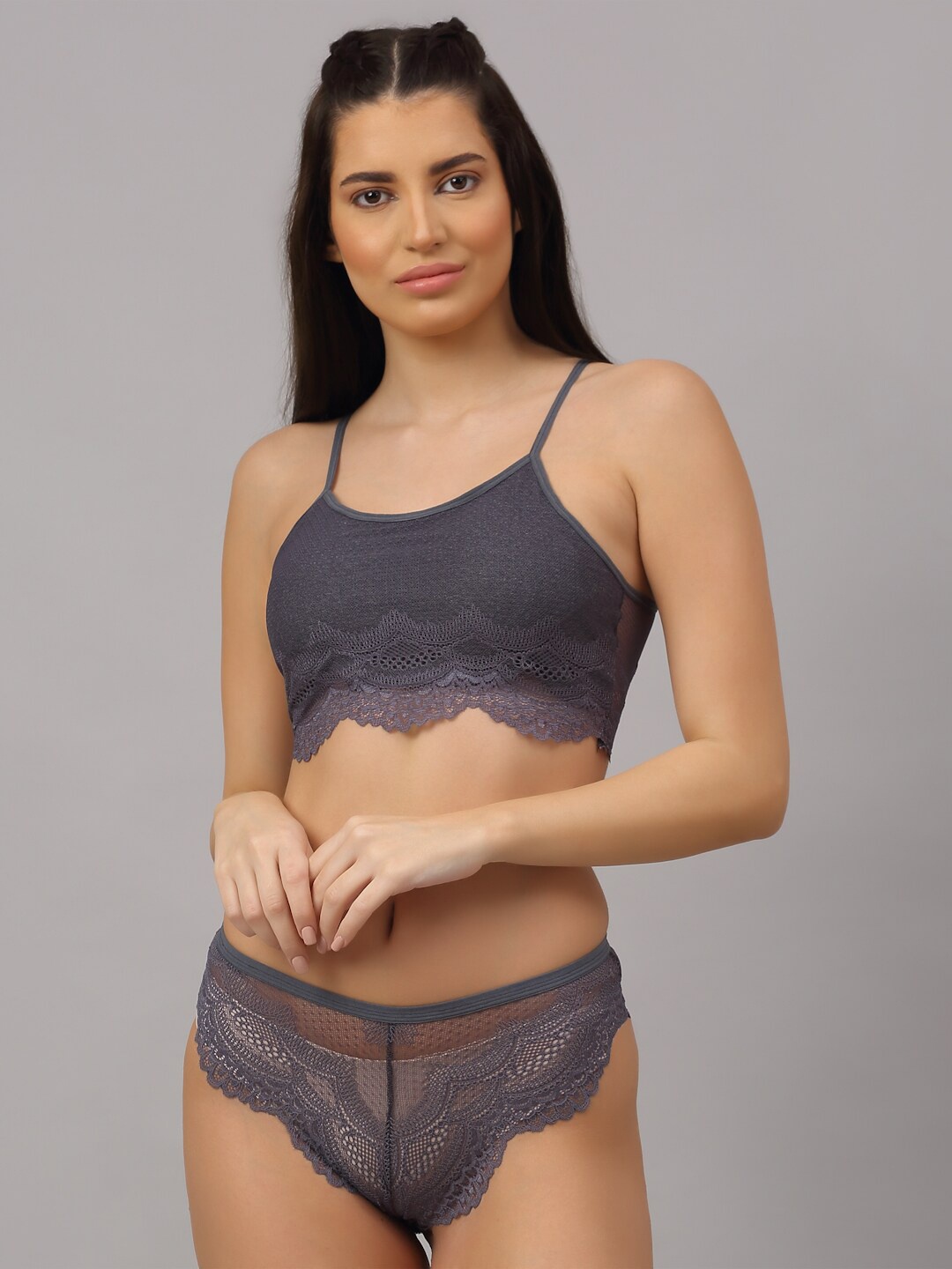 

PrettyCat Maroon Lightly Padded Lace Lingerie Set PC-SET-6045-GRY-30B-Grey