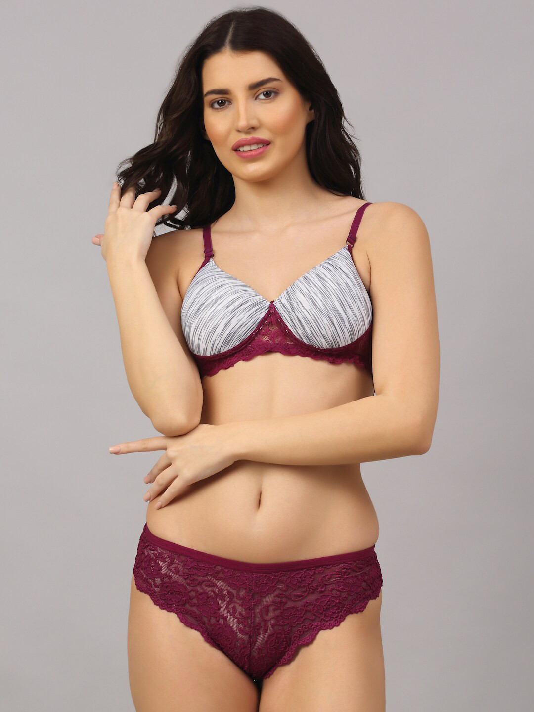 

PrettyCat Woman Purple Padded Lace T-shirt Bra & Panty Set