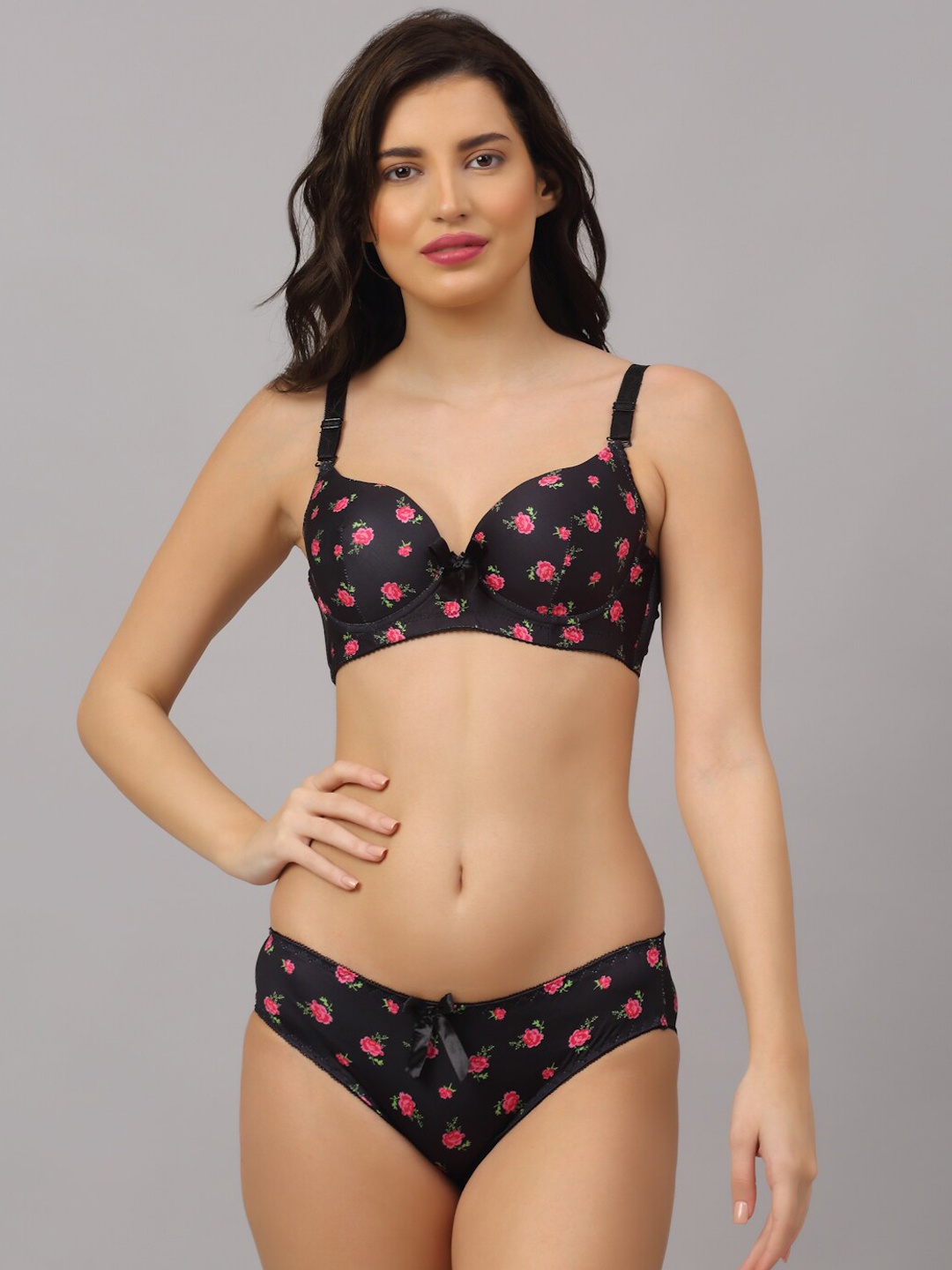 

PrettyCat Women Black & Pink Printed Lingerie Set PC-SET-5170-BLK-34B