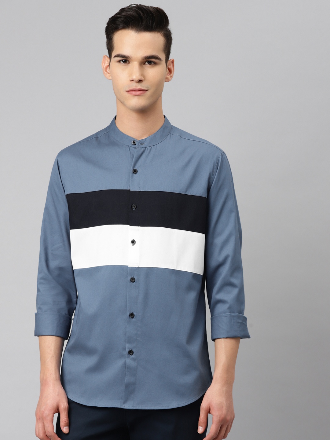 

Hubberholme Men Blue & Black Pure Cotton Colourblocked Casual Shirt