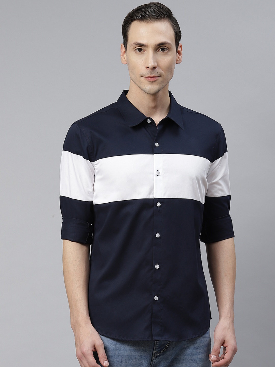 

Hubberholme Men Blue & White Colourblocked Casual Shirt