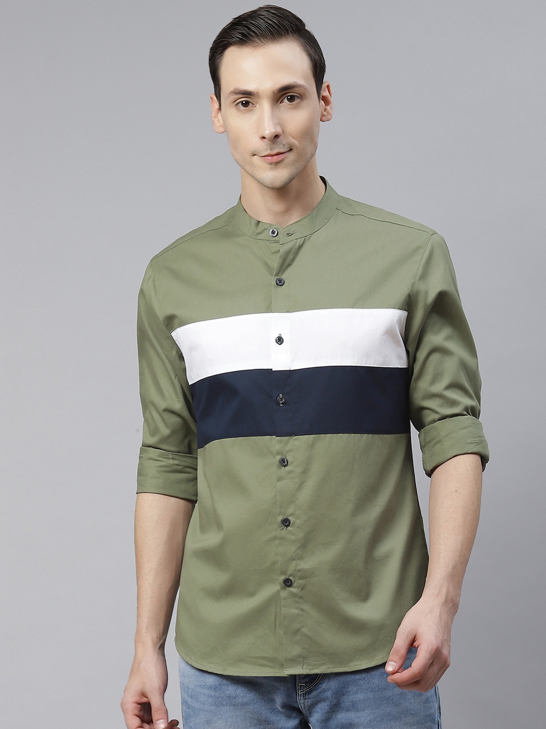 

Hubberholme Men Green & White Horizontal Stripes Casual Shirt