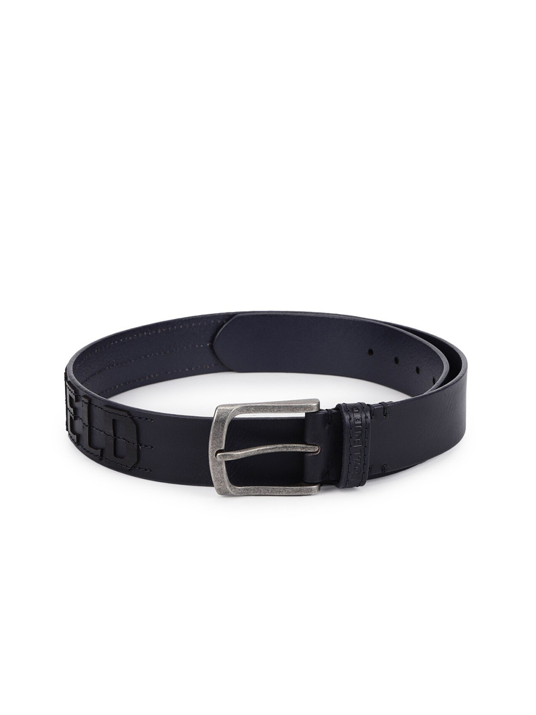 

Royal Enfield Men Navy Blue Textured Leather Belt