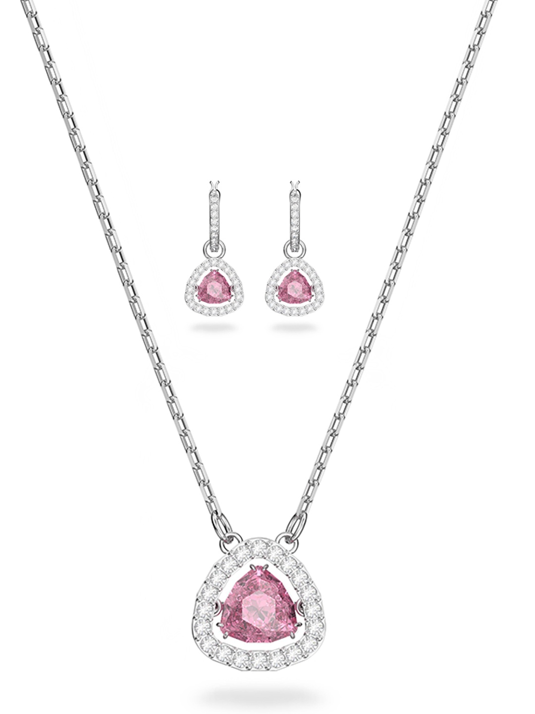 

SWAROVSKI Silver-Toned & Pink White Crystal Stone Studded Jewellery Set