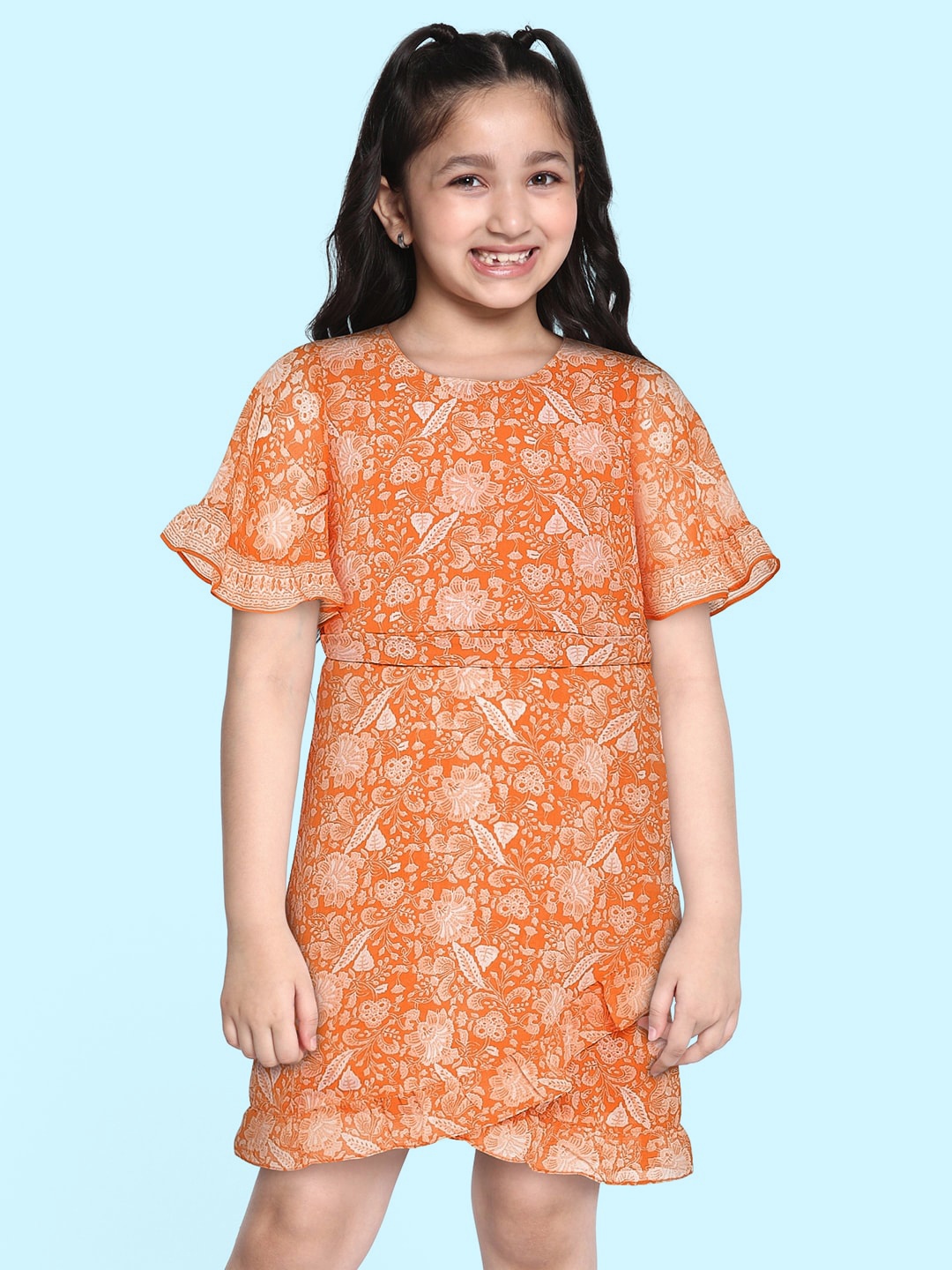 

Global Desi Orange Ethnic Motifs Layered A-Line Dress