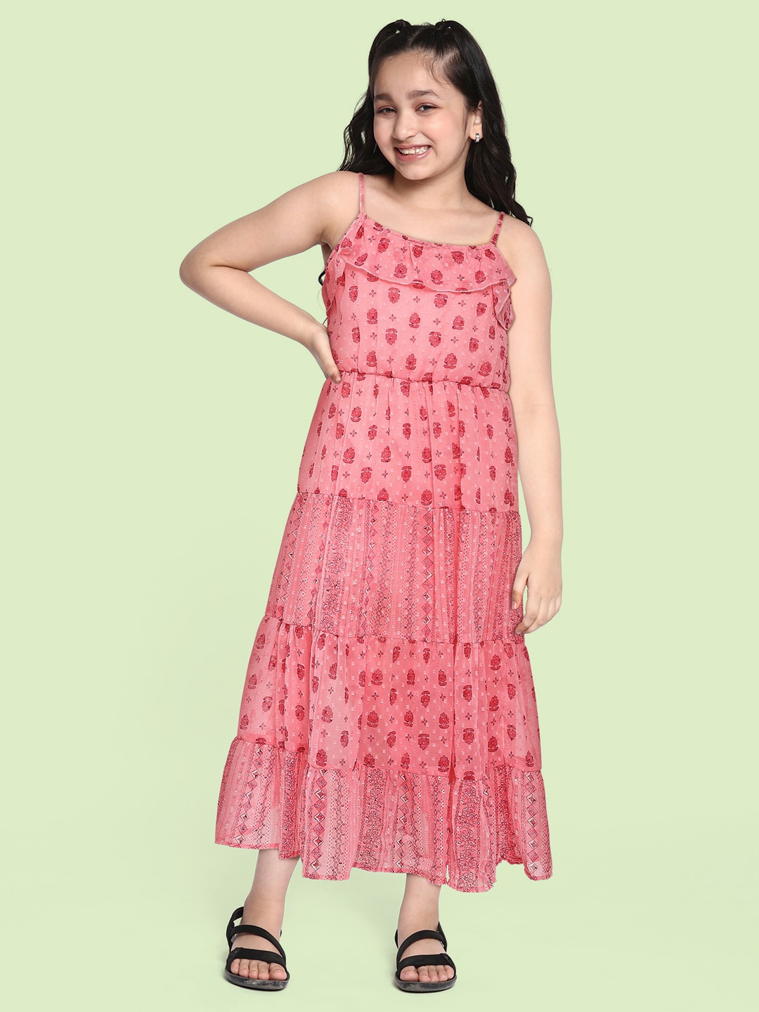 

Global Desi Pink Ethnic Motifs A-Line Maxi Dress