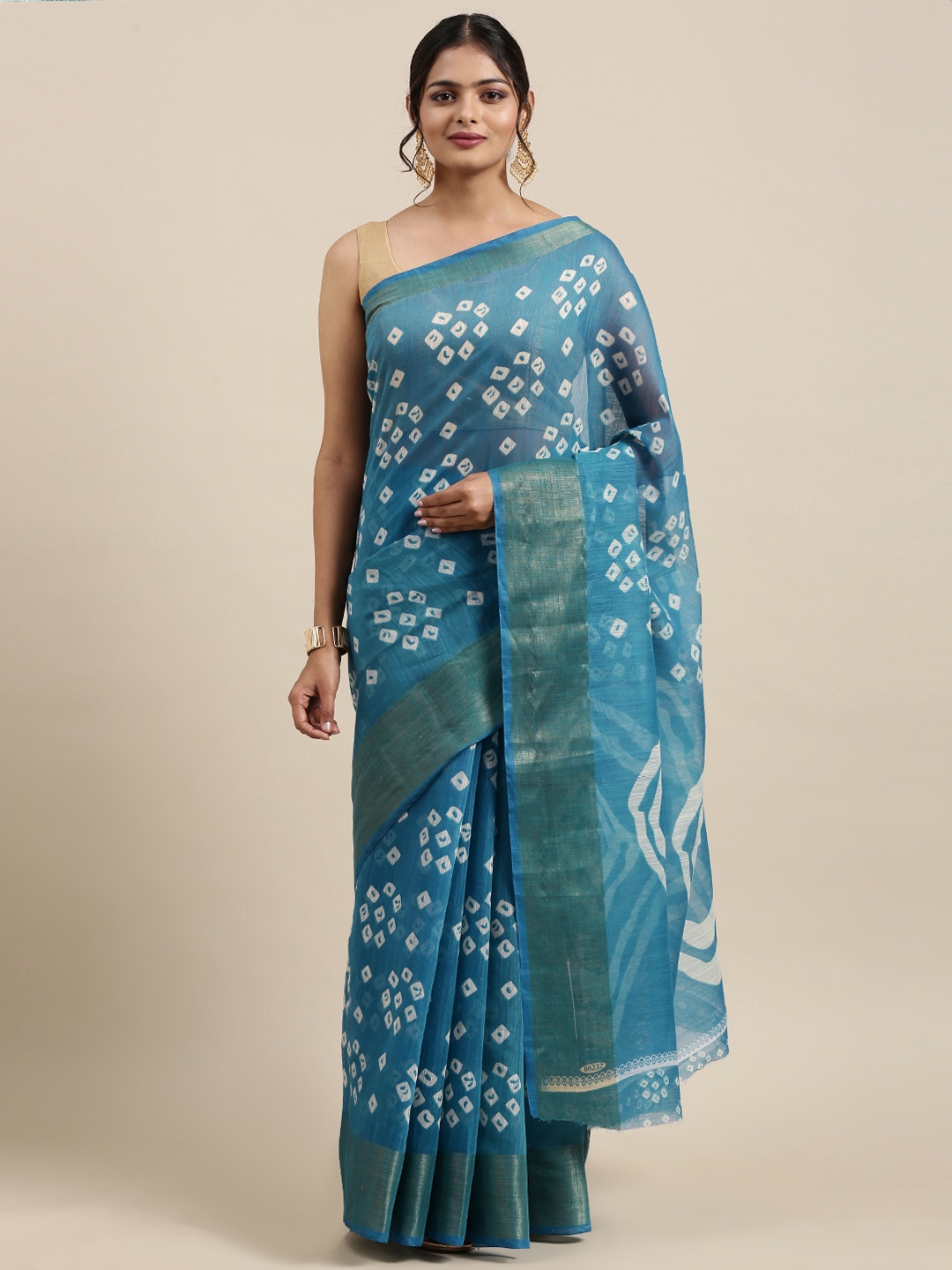 

Mitera Blue & White Bandhani Printed Pure Georgette Saree