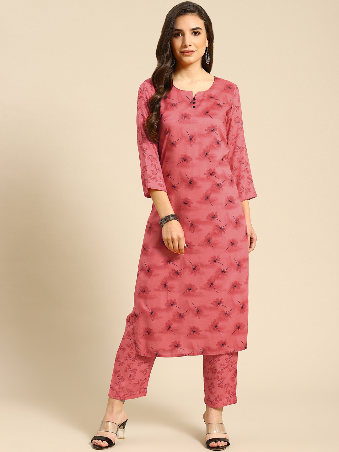 

Prakrti Women Pink & Black Floral Print Kurta with Trouser