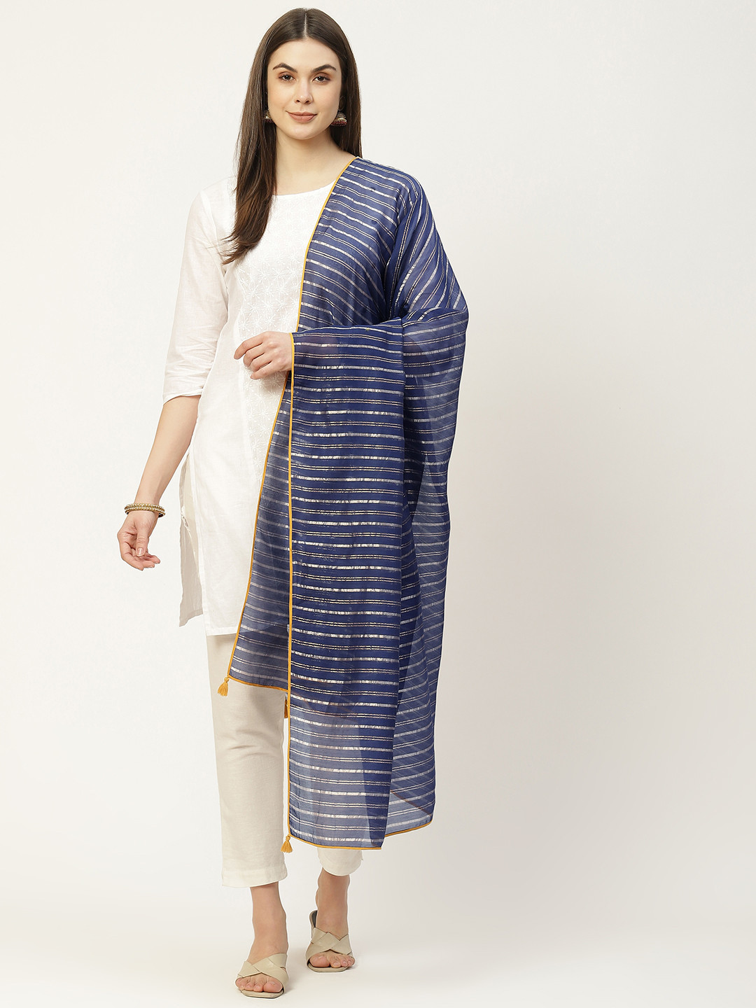

Ancestry Women Blue & White Striped Dupatta