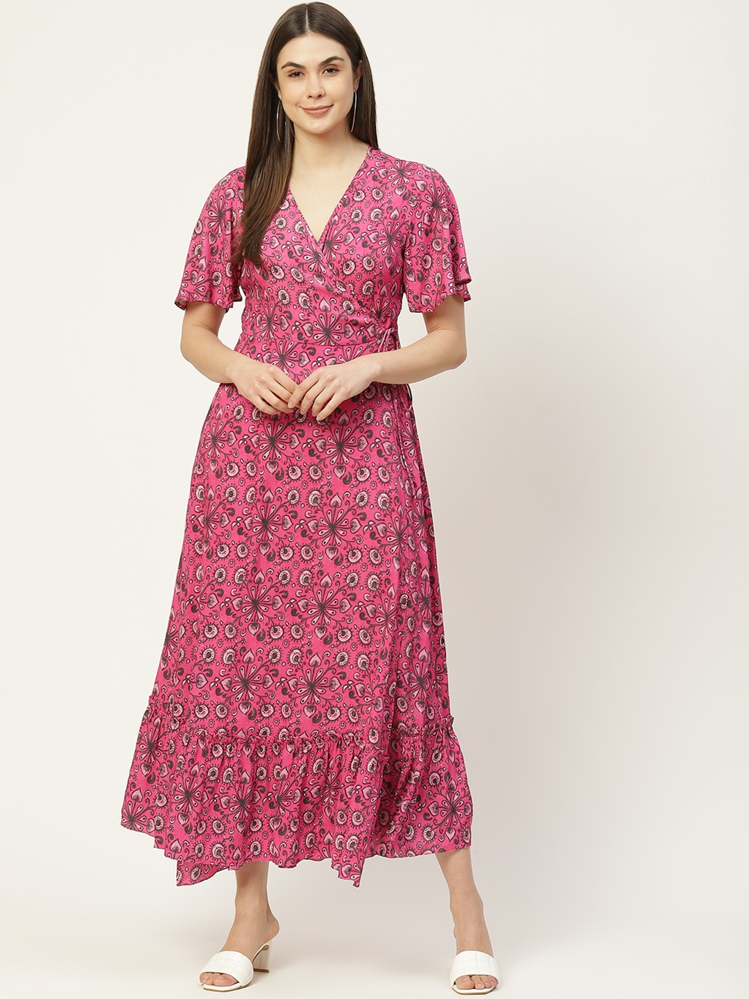 

Ancestry Women Pink & Brown Ethnic Motifs Midi Dress