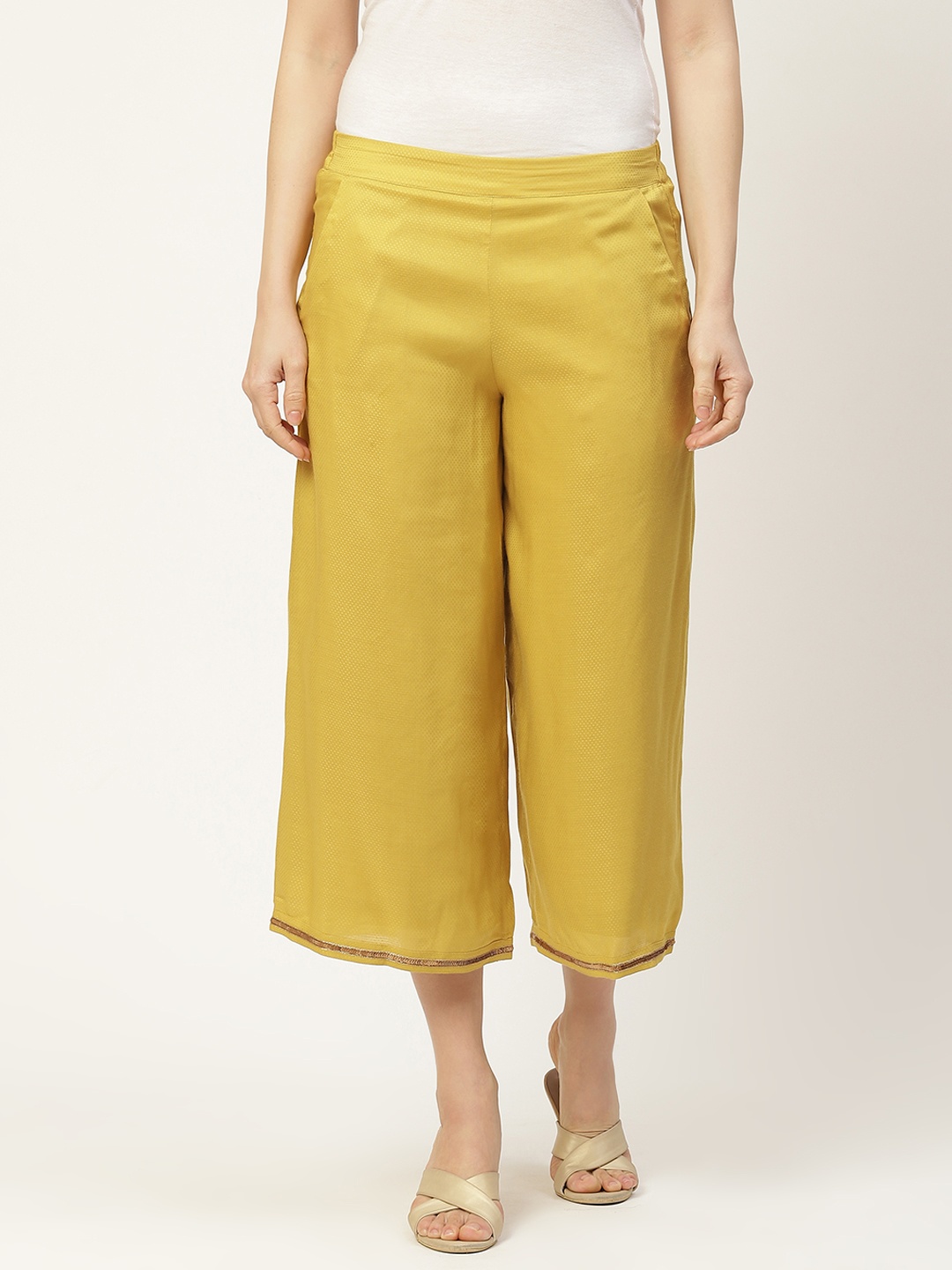 

Ancestry Women Mustard Yellow Flared Culottes Trouser