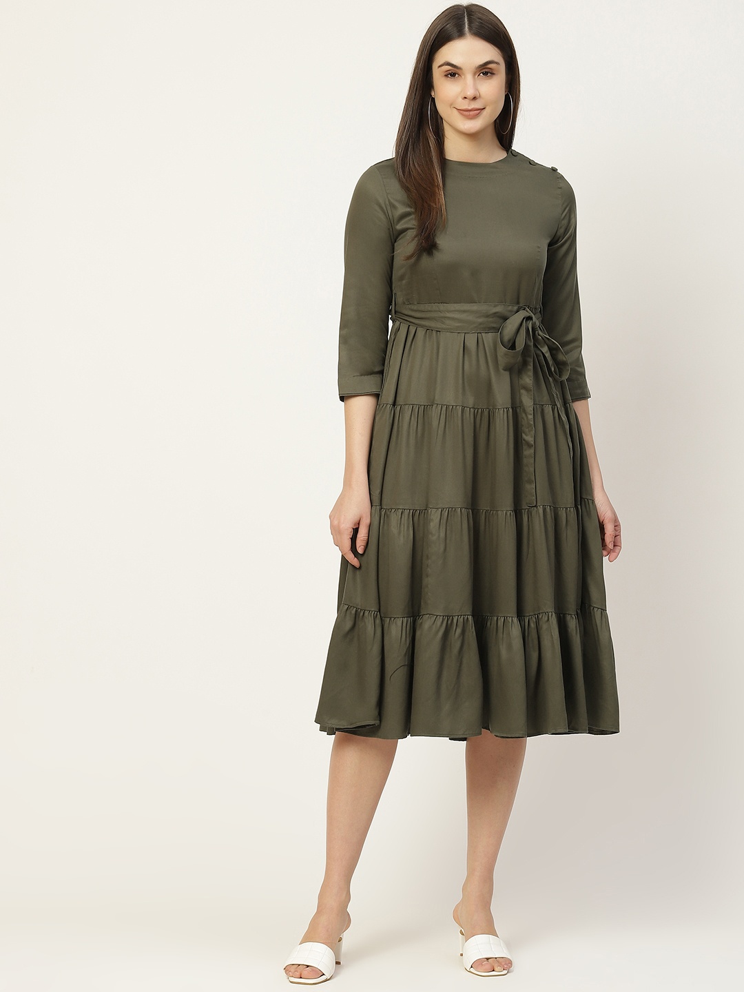 

Ancestry Women Olive Green A-Line Dress