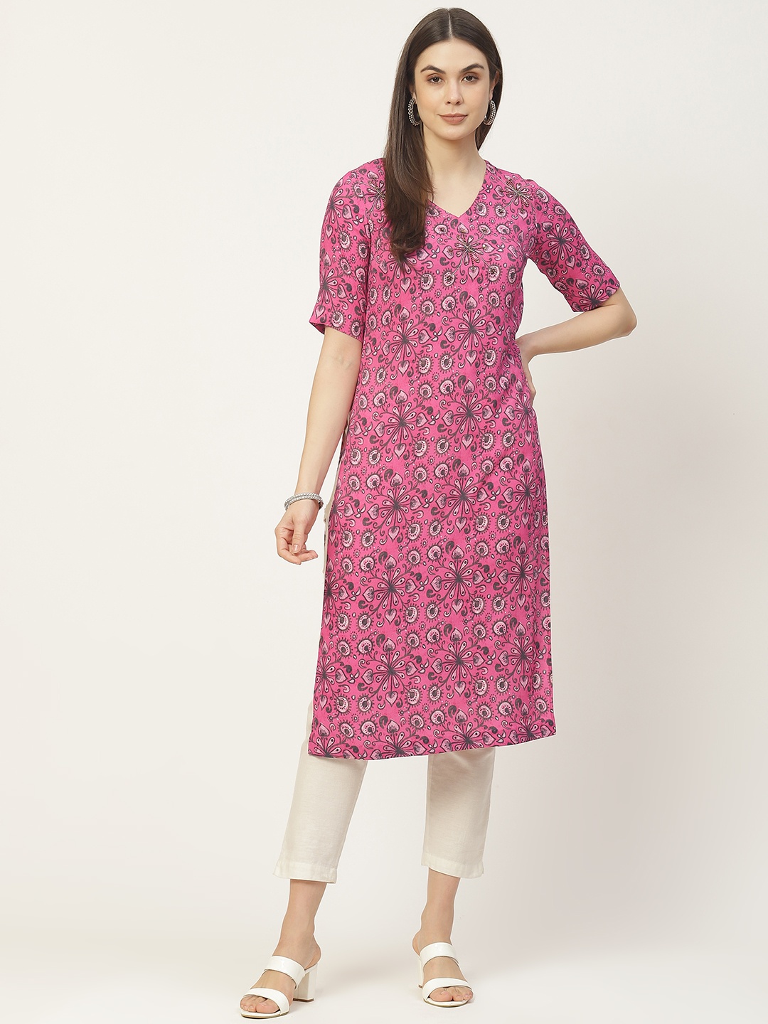 

Ancestry Women Pink & Brown Ethnic Motifs Printed Kurta
