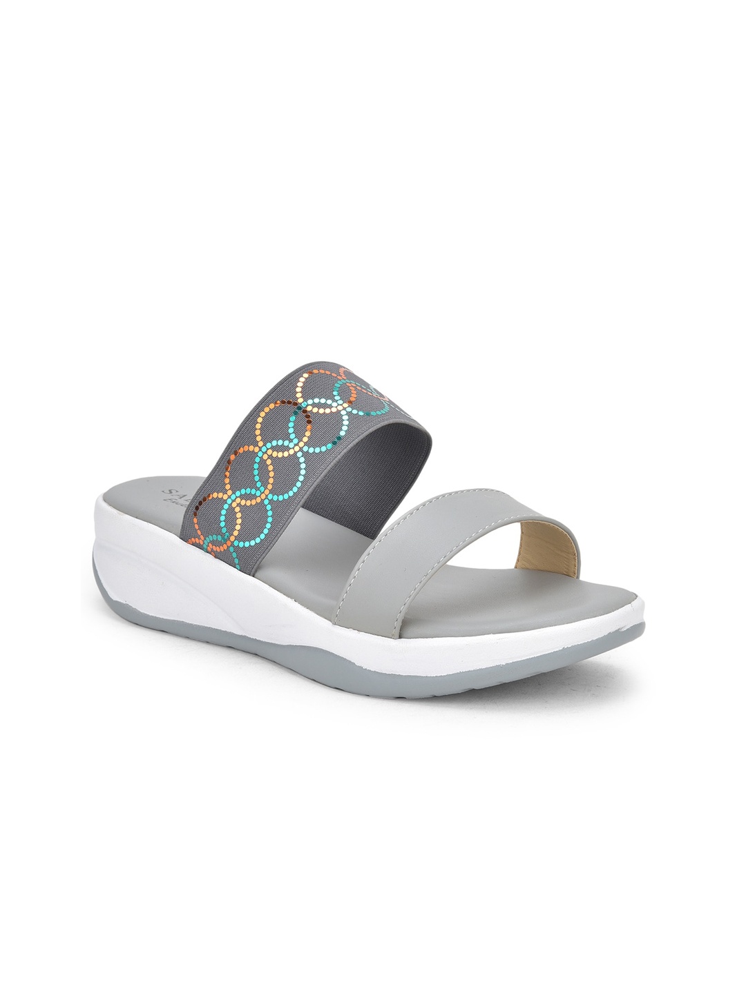 

SALARIO Women Grey Embellished Open Toe Flats