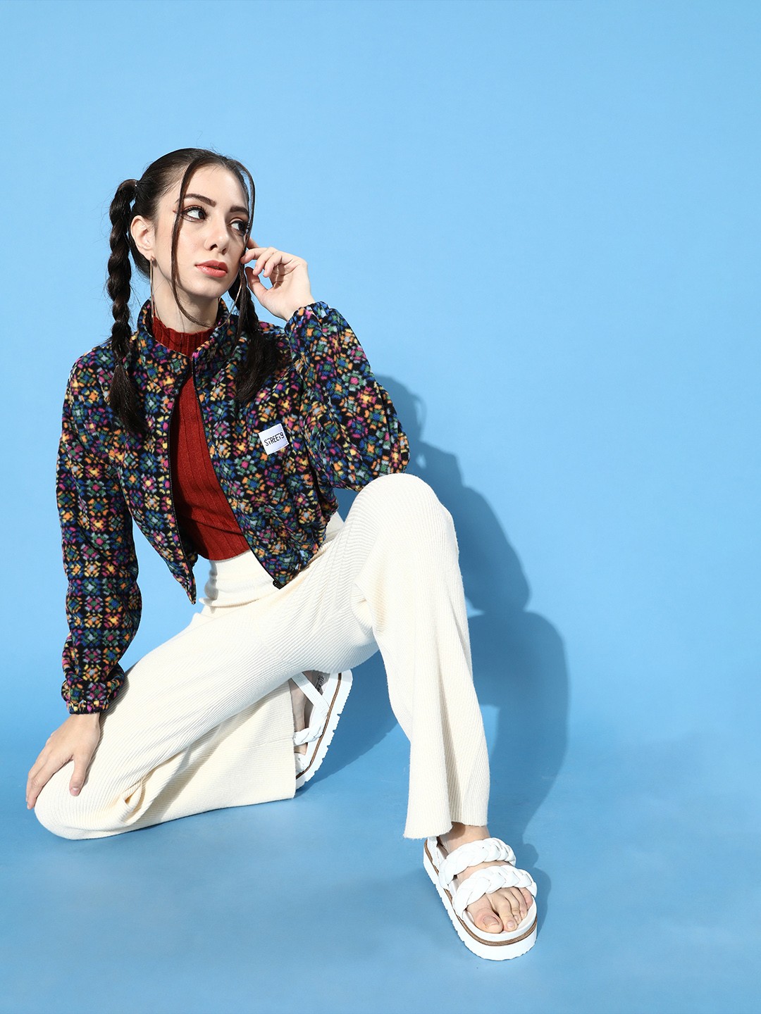 

STREET 9 Women Multi-Coloured Geometric Cropped Jacket