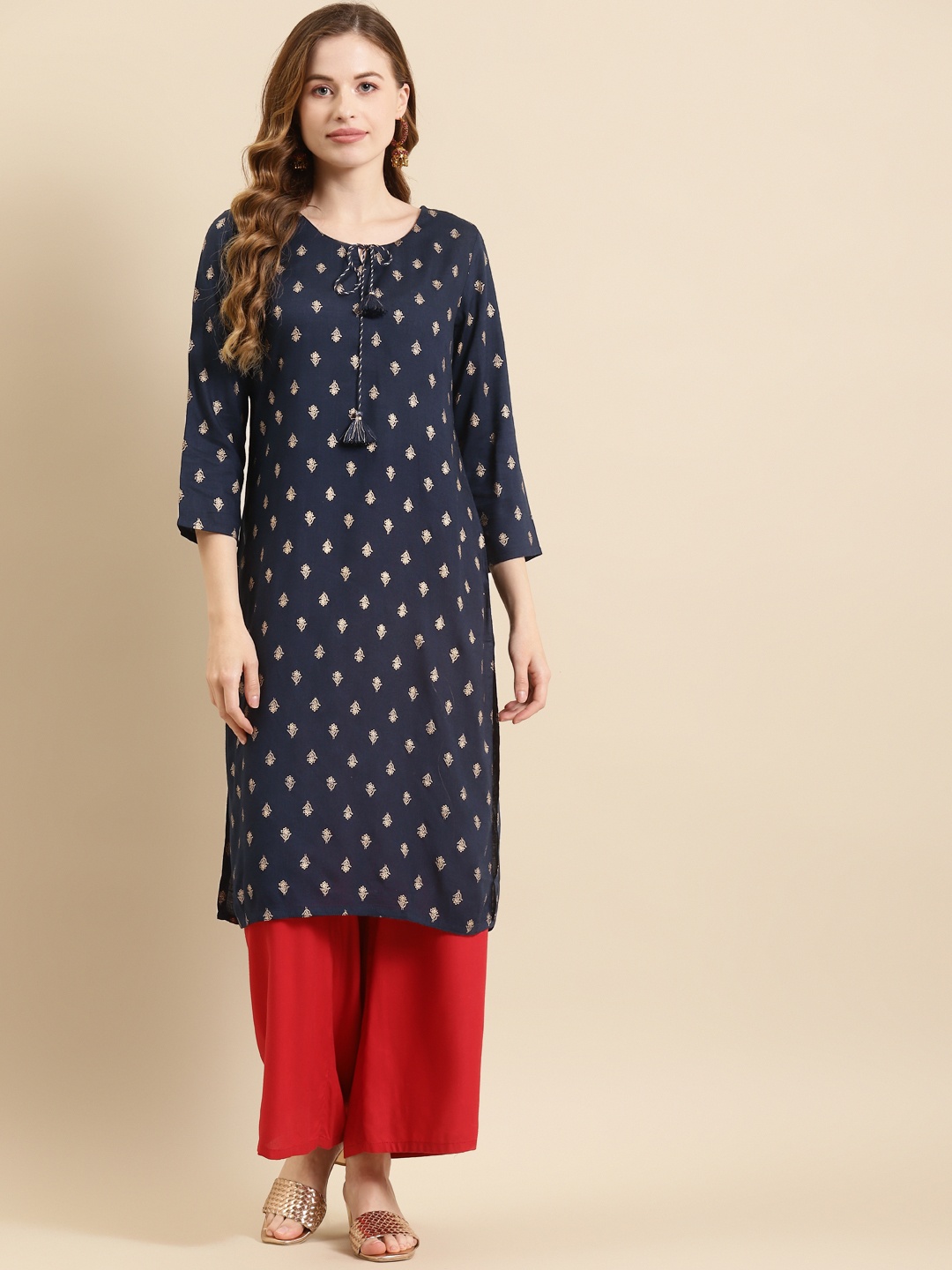 

Prakrti Women Navy Blue Ethnic Motifs Printed Kurta