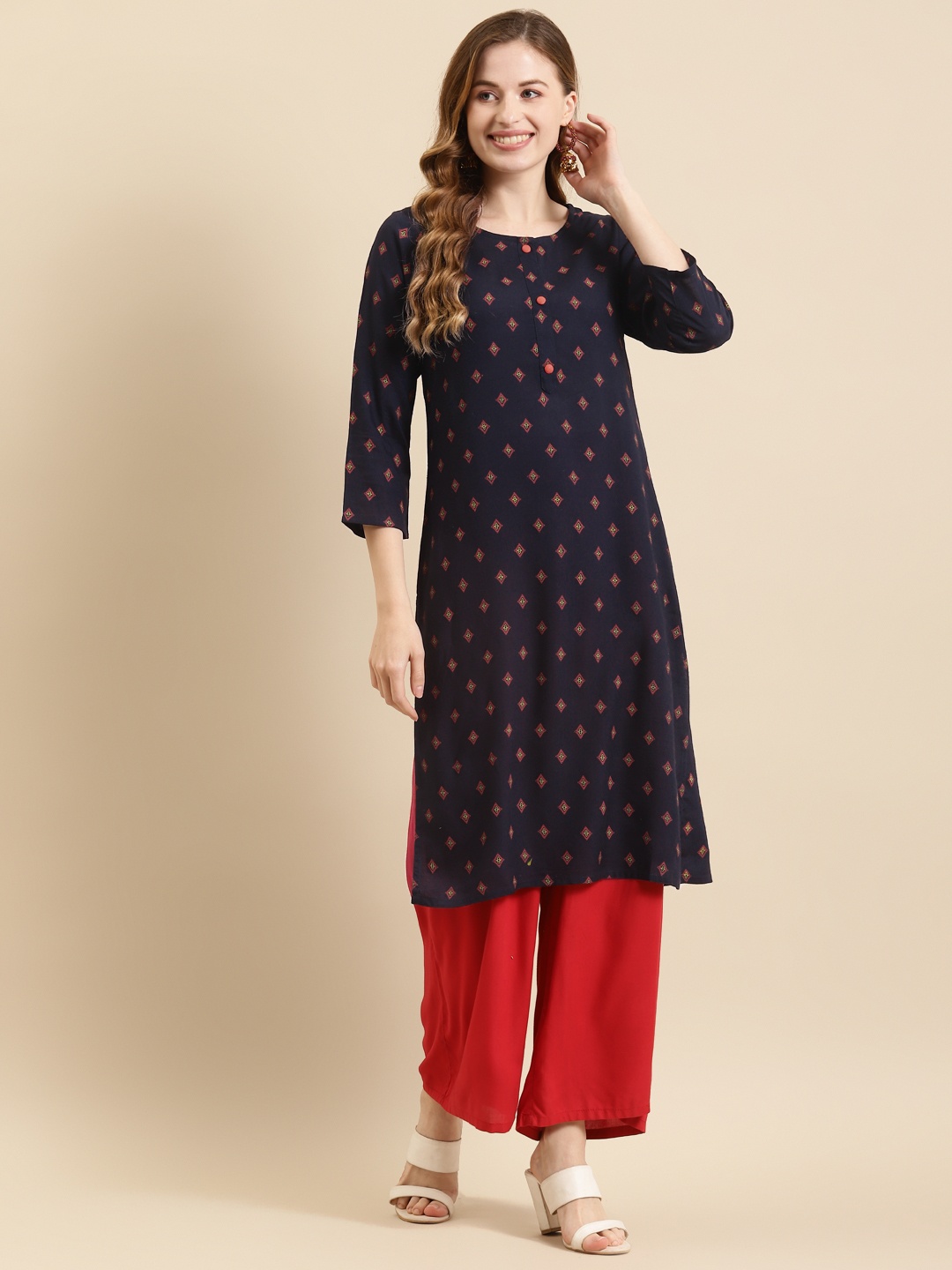 

Prakrti Women Navy Blue Ethnic Motifs Printed Kurta