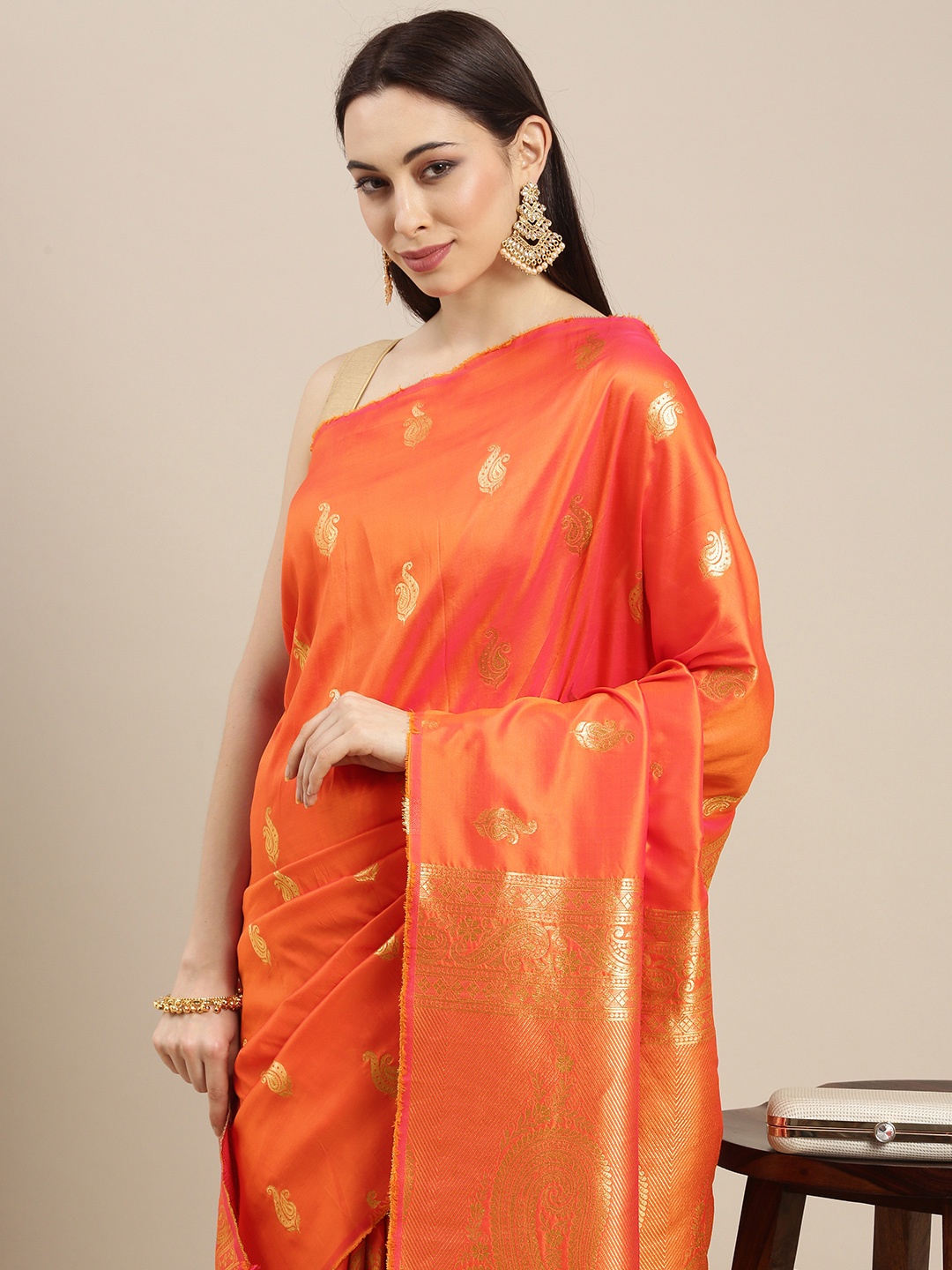 

all about you Pink Woven Design Zari Silk Blend Saree