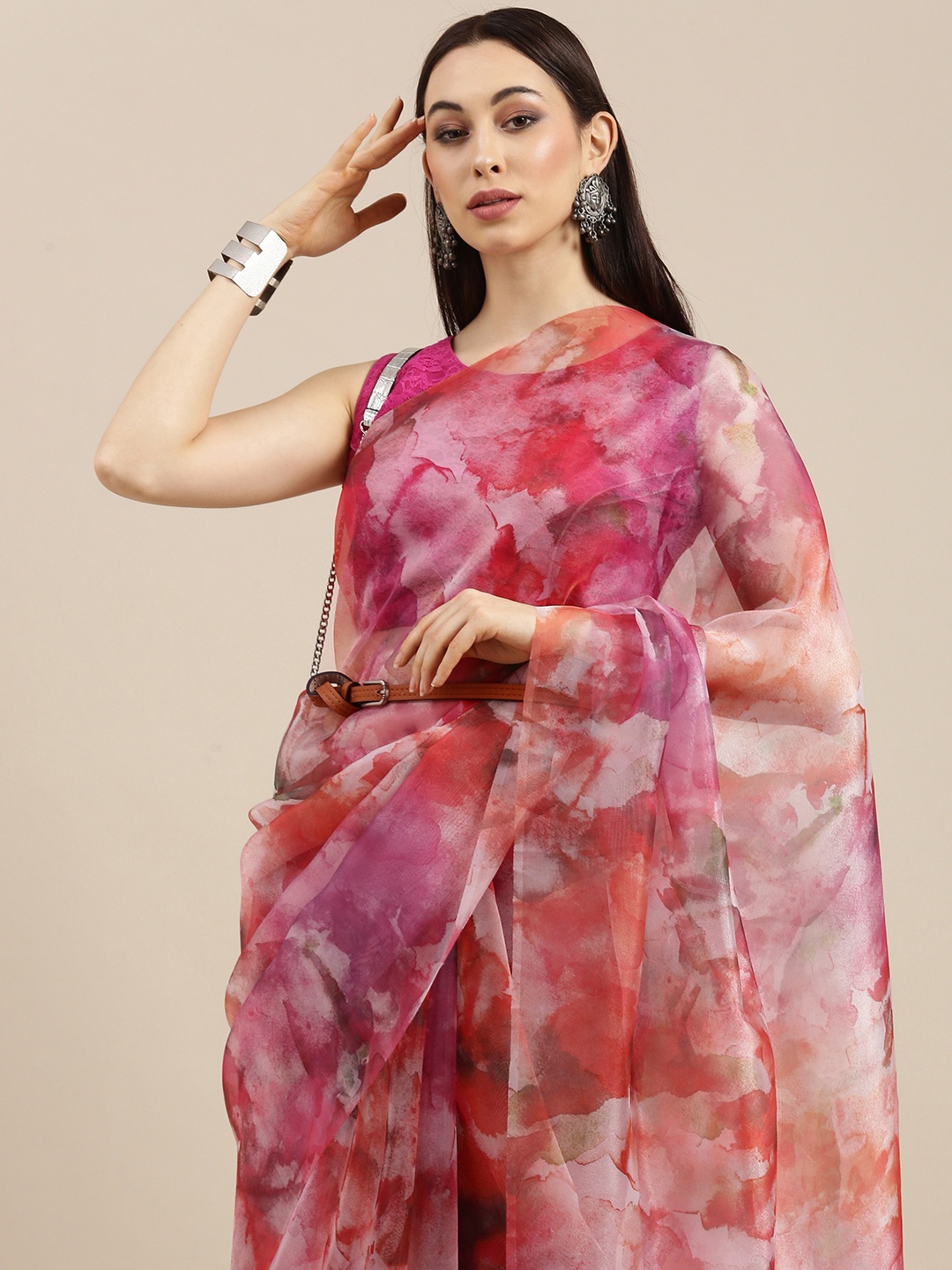 

all about you Multicoloured Tie and Dye Organza Saree, Multi