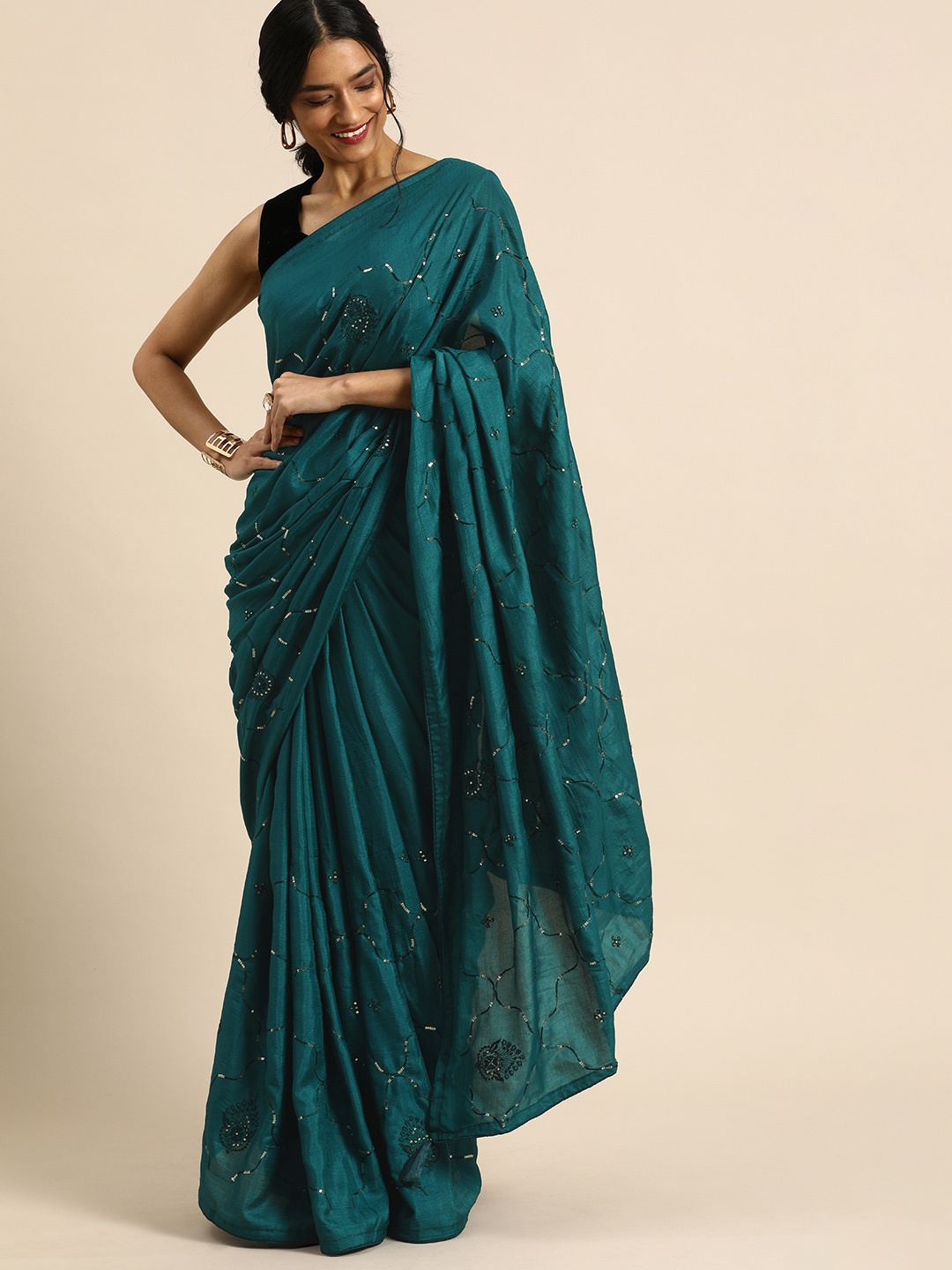 

all about you Teal Paisley Saree