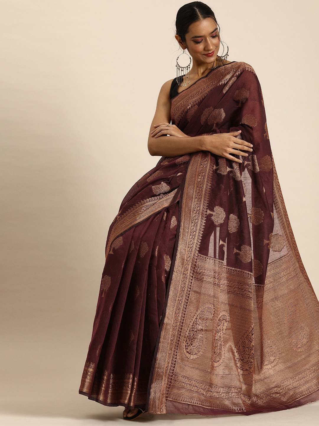 

all about you Maroon Banarasi Soft Cotton Saree