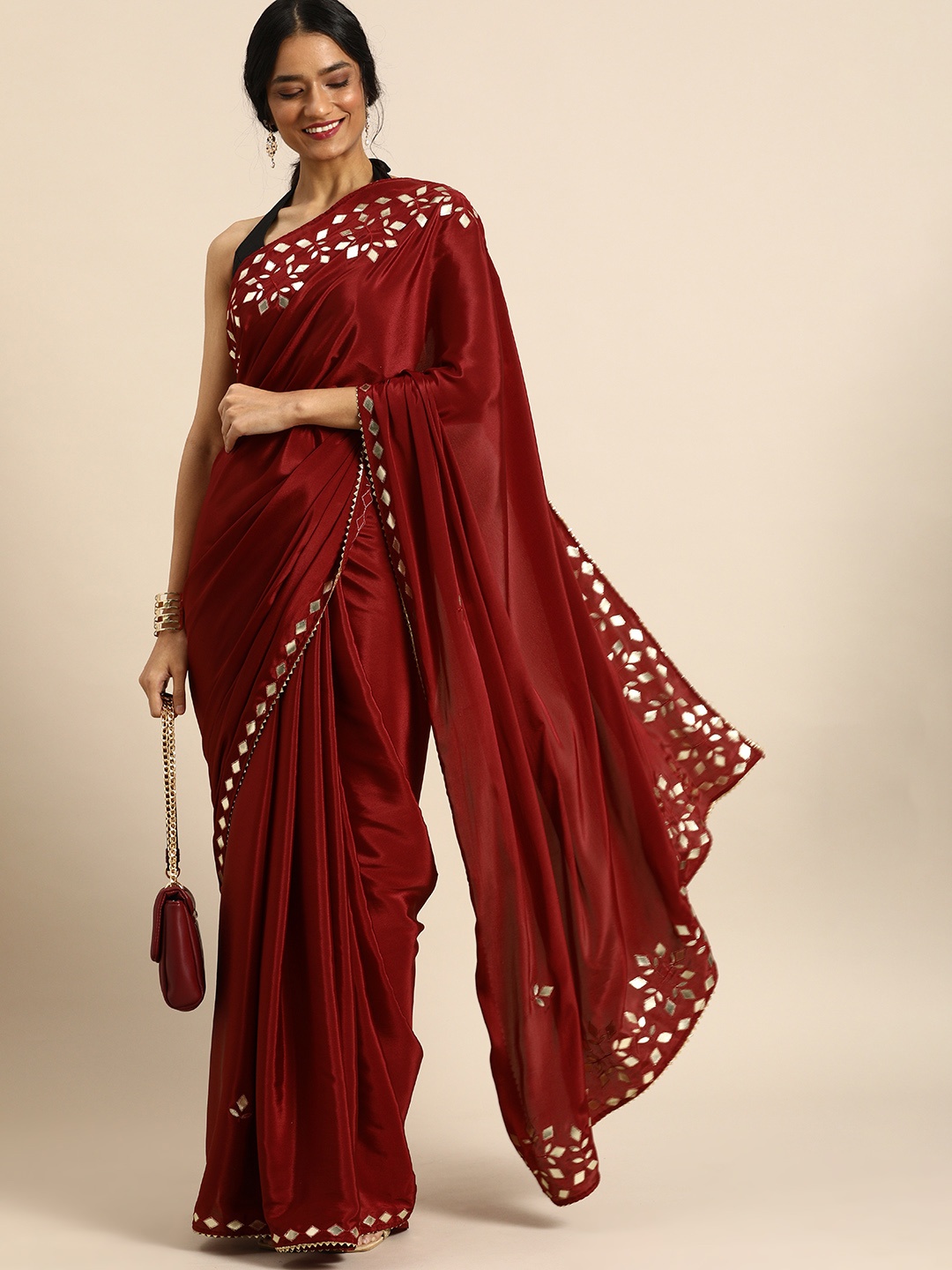 

all about you Maroon Embellished Saree
