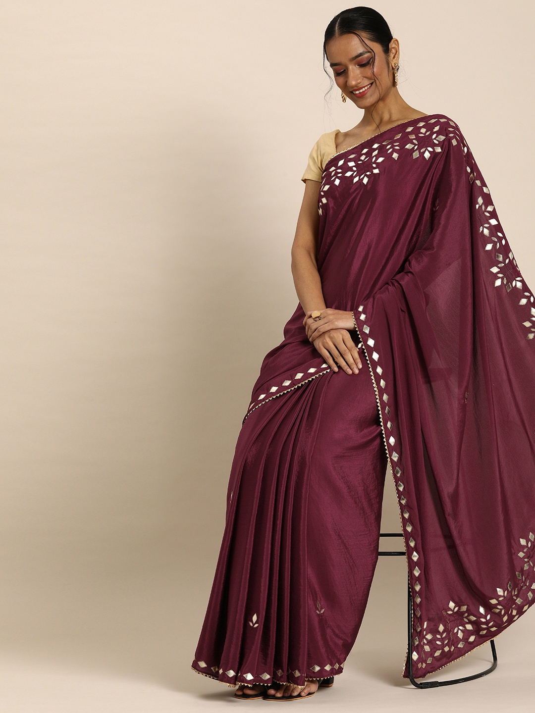 

all about you Purple Solid Saree with Embellished Border