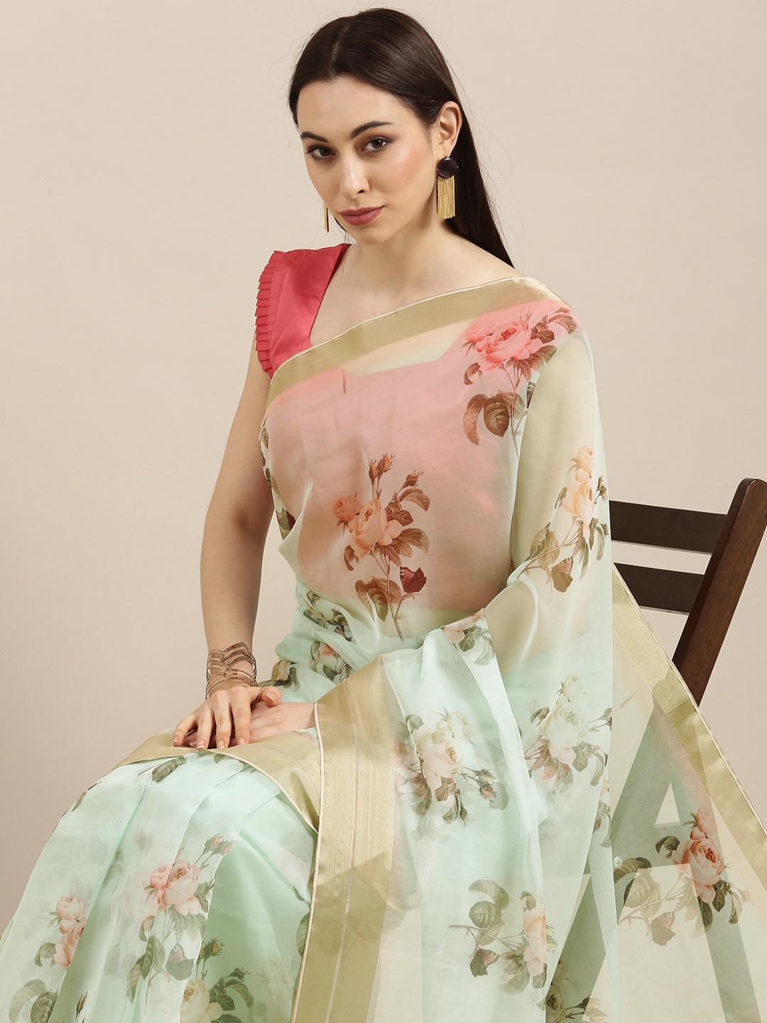 

all about you Teal Organza Saree