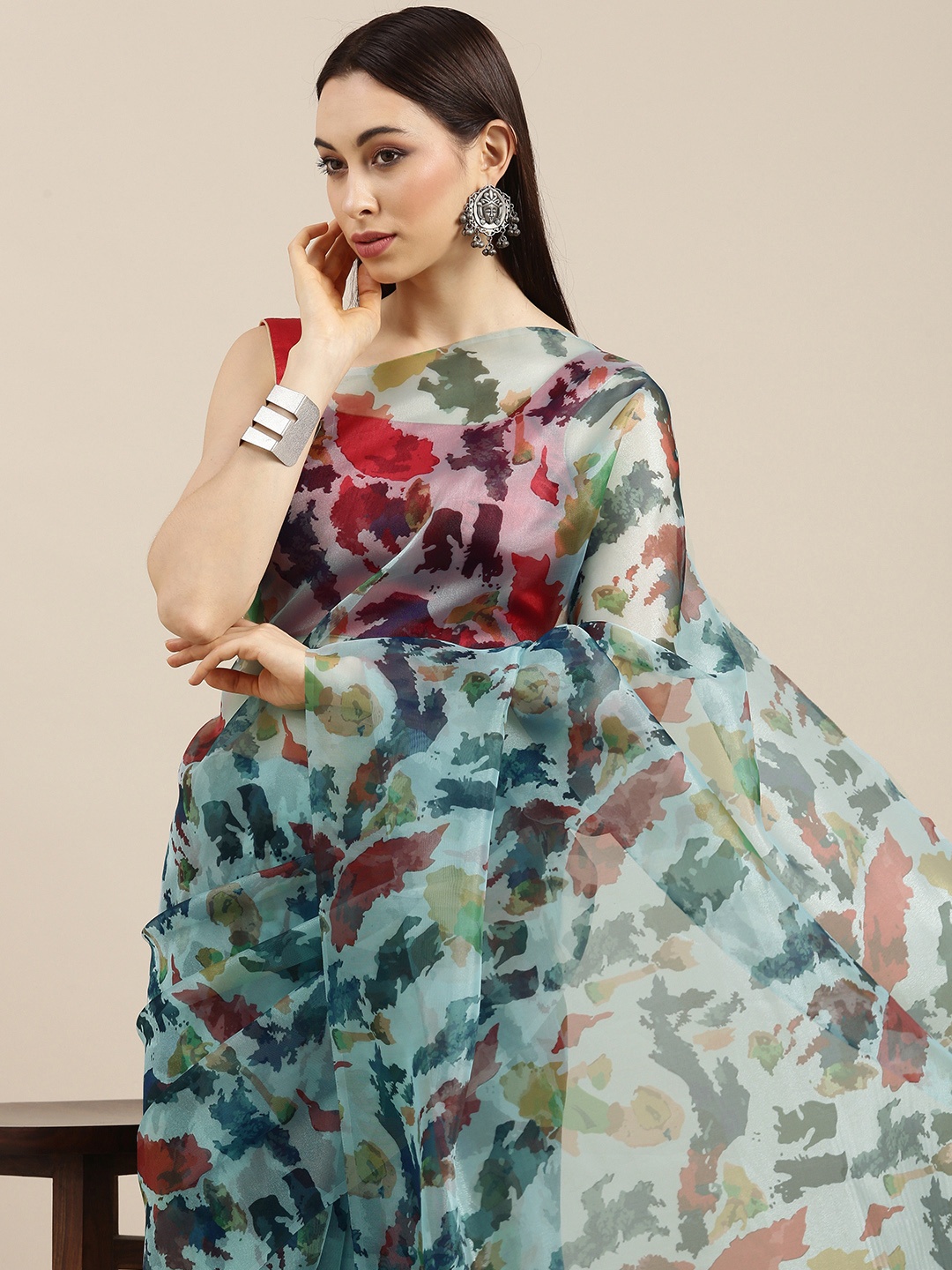 

all about you Multicoloured Tie and Dye Organza Saree, Multi