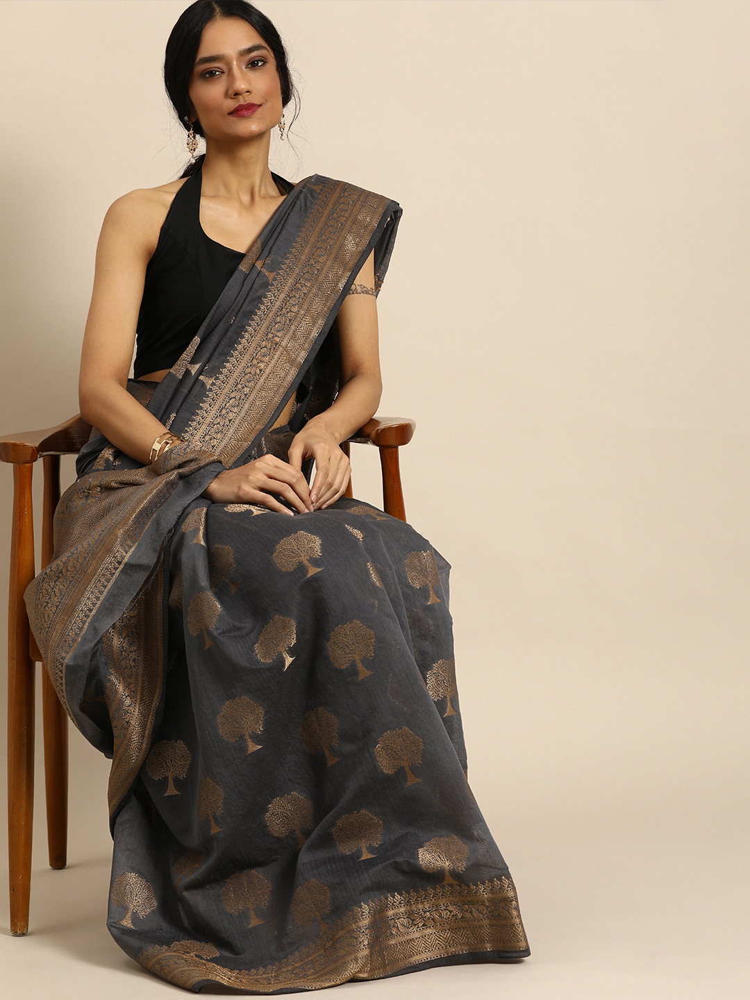 

all about you Grey Ethnic Motifs Saree