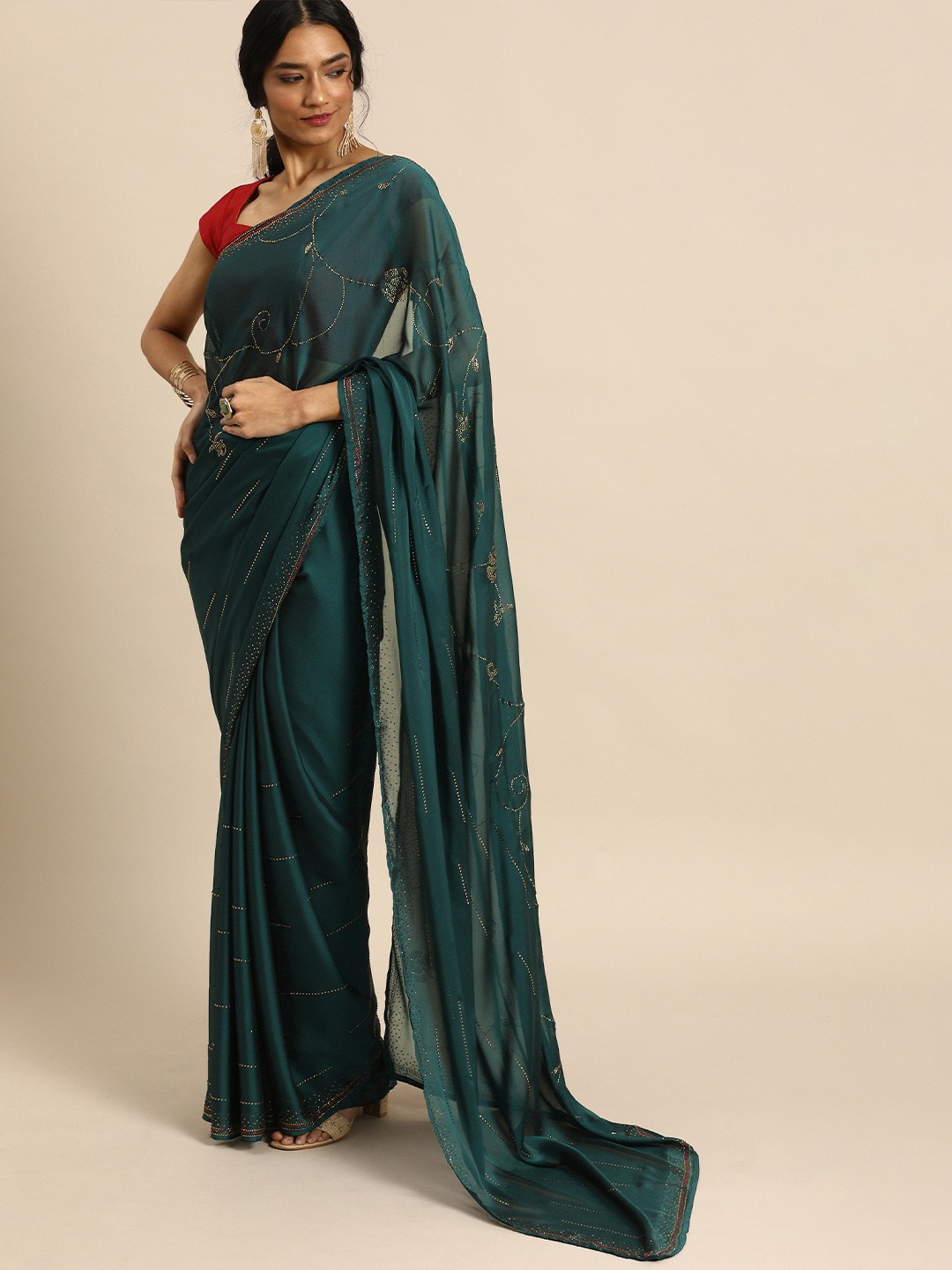 

all about you Teal Floral Saree