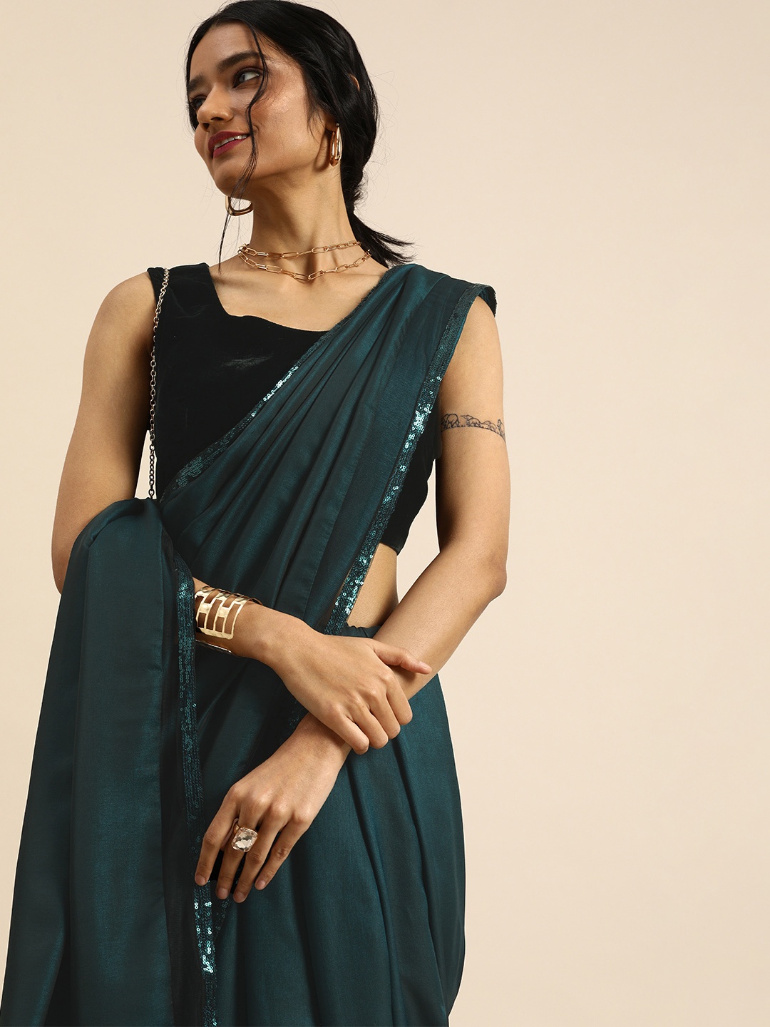 

all about you Teal Silk Blend Saree