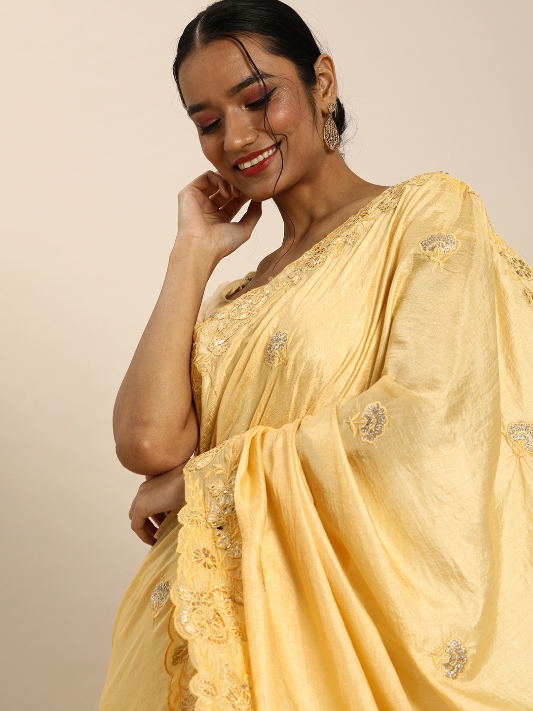 

all about you Yellow Floral Embroidered Saree
