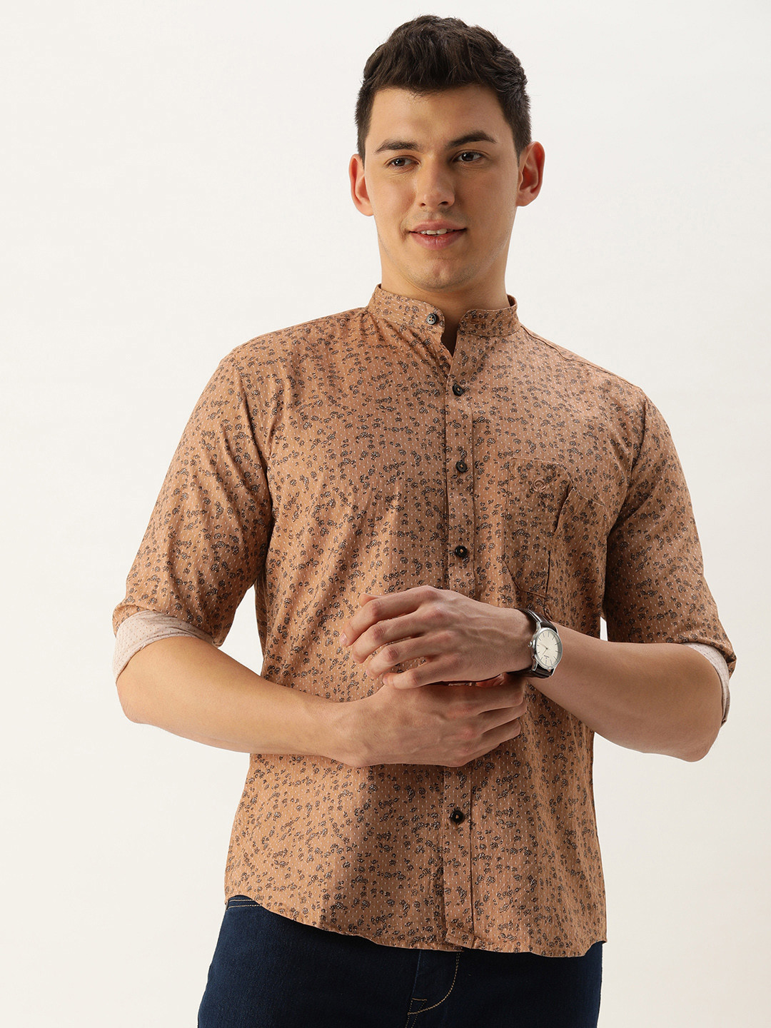 

COUPER & COLL Men Brown Premium Slim Fit Floral Printed Casual Shirt