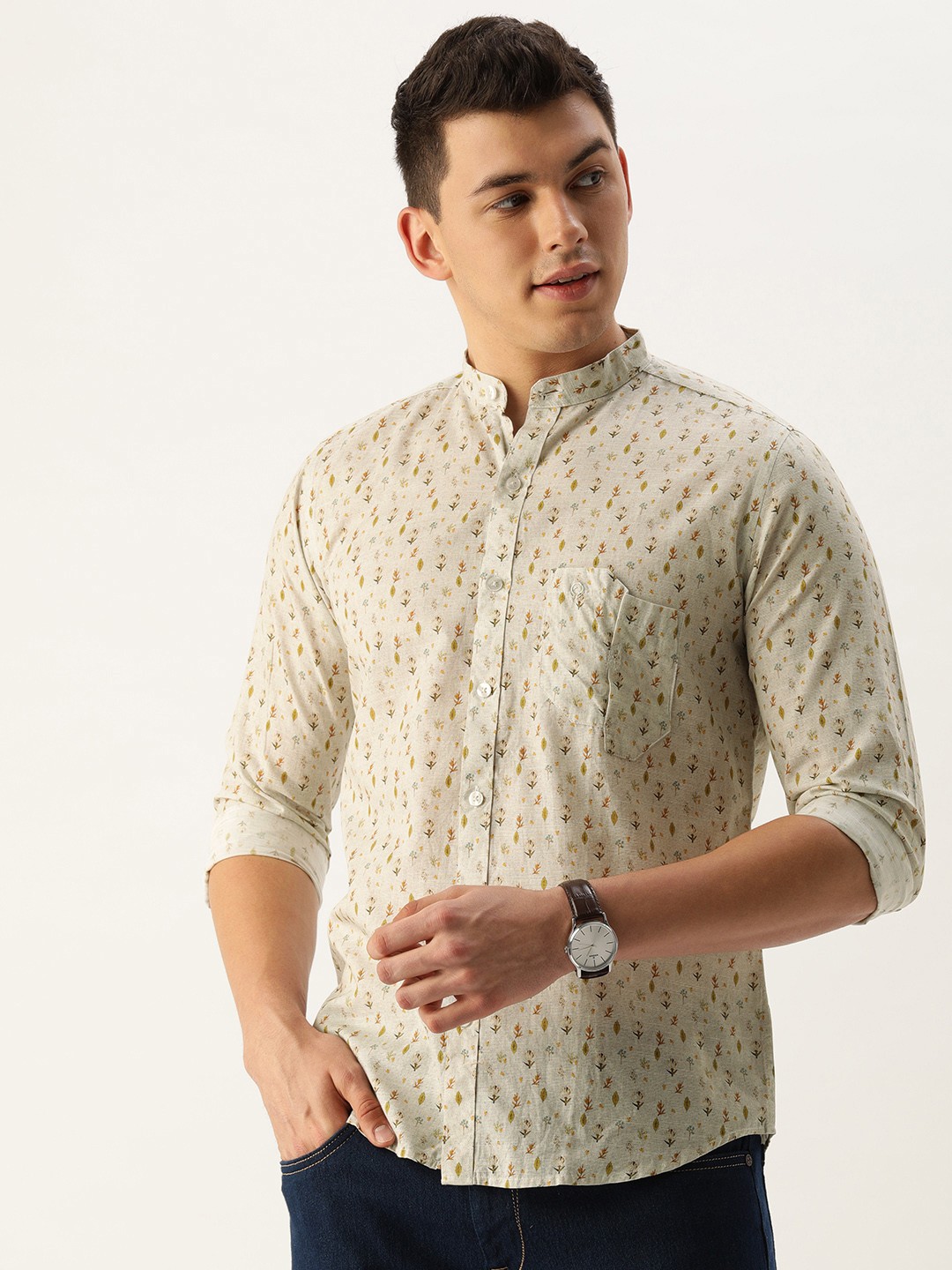 

COUPER & COLL Men Grey Premium Slim Fit Printed Casual Shirt