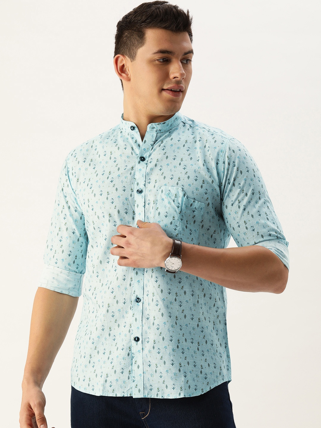 

COUPER & COLL Men Blue Premium Slim Fit Printed Casual Shirt