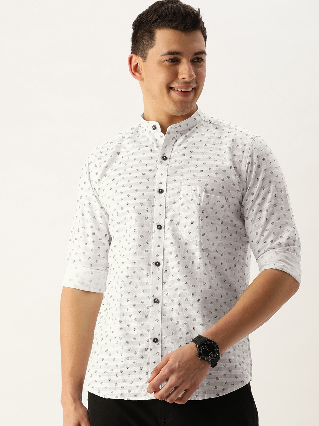 

COUPER & COLL Men White Premium Slim Fit Printed Casual Shirt