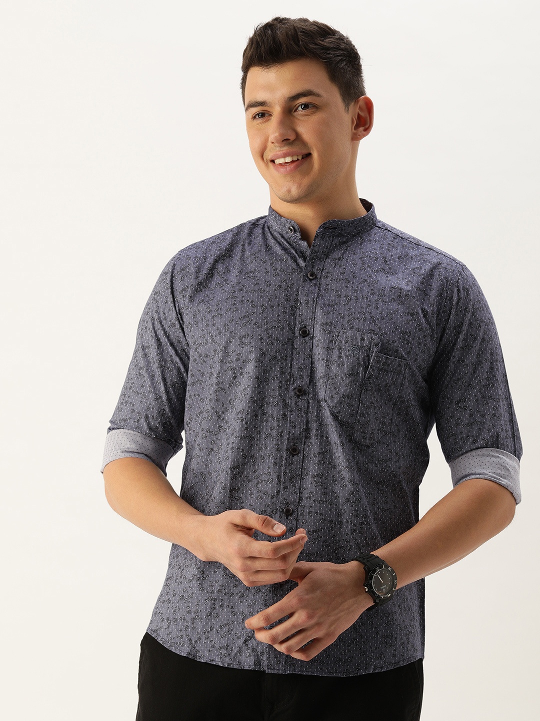 

COUPER & COLL Men Blue Premium Slim Fit Floral Printed Casual Shirt