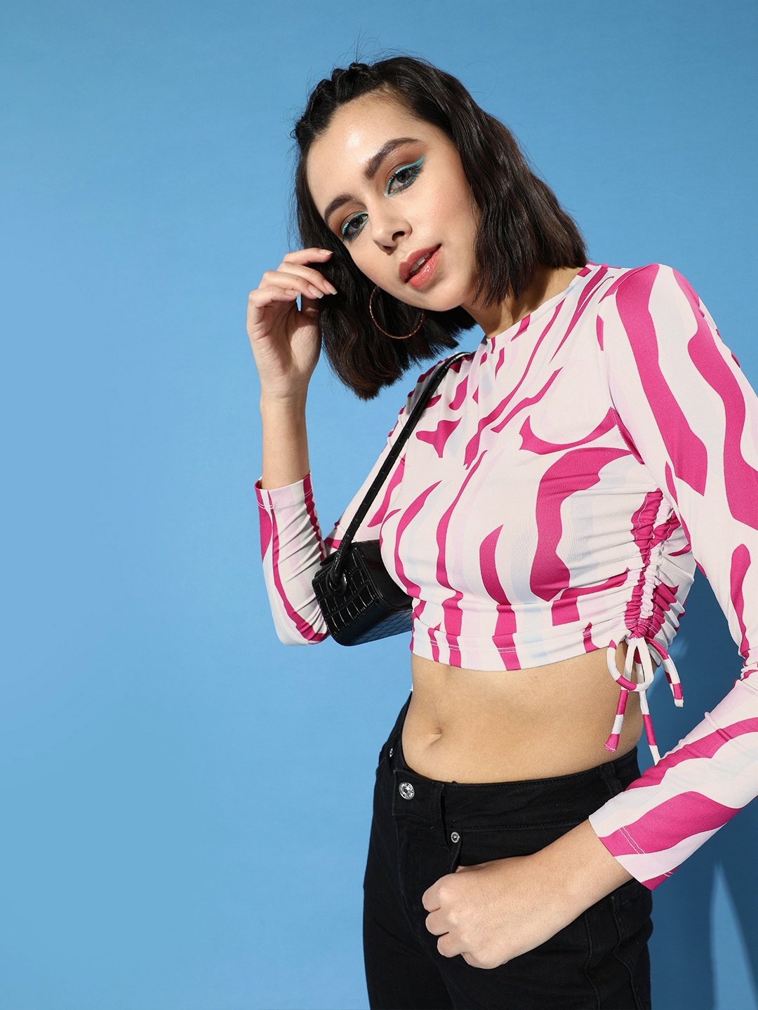 

STREET 9 Women Pretty Pink Abstract Cropped Top