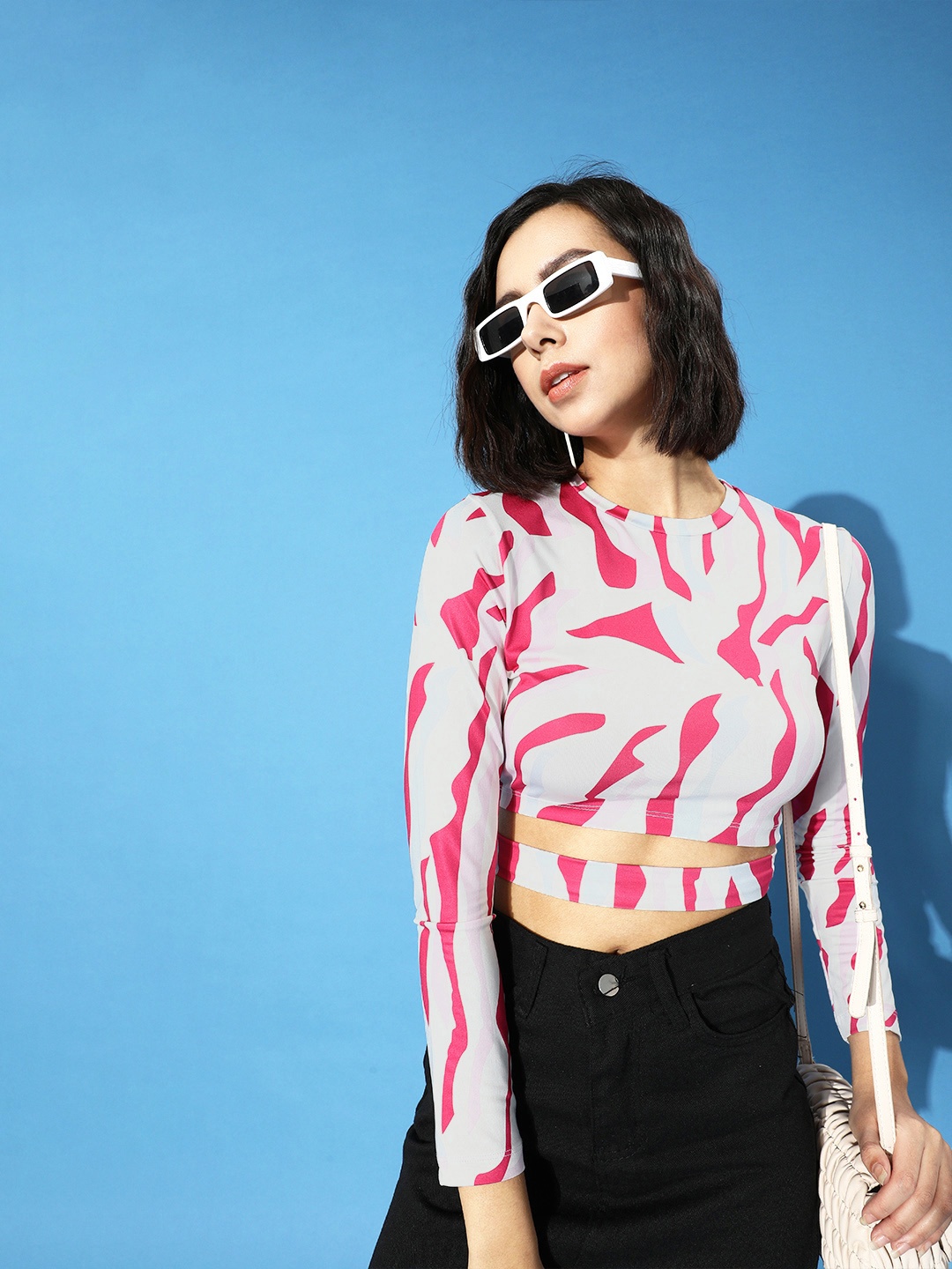 

STREET 9 Women Pretty Pink Abstract Cropped Top