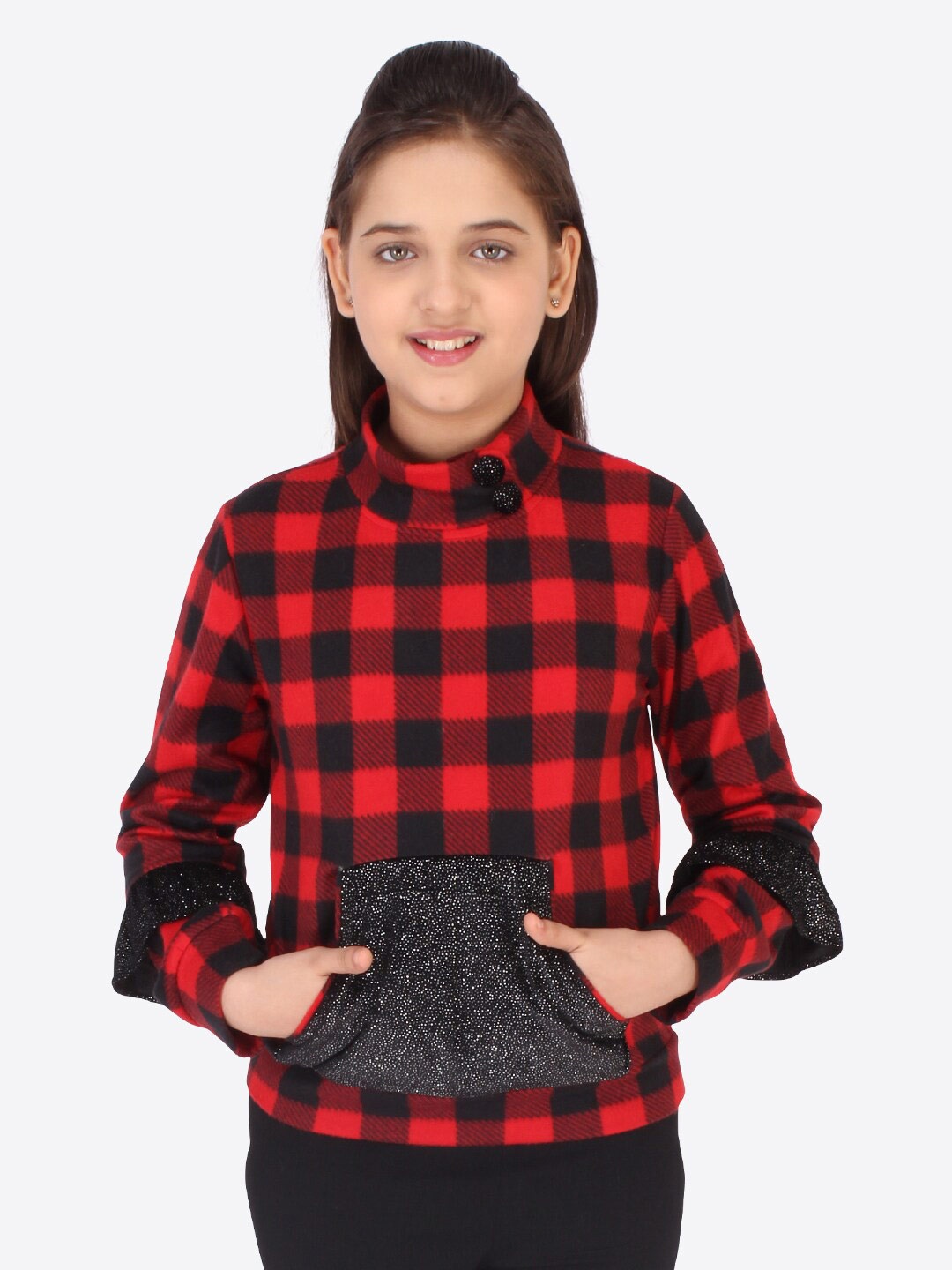 

CUTECUMBER Girls Red Checked Sweatshirt