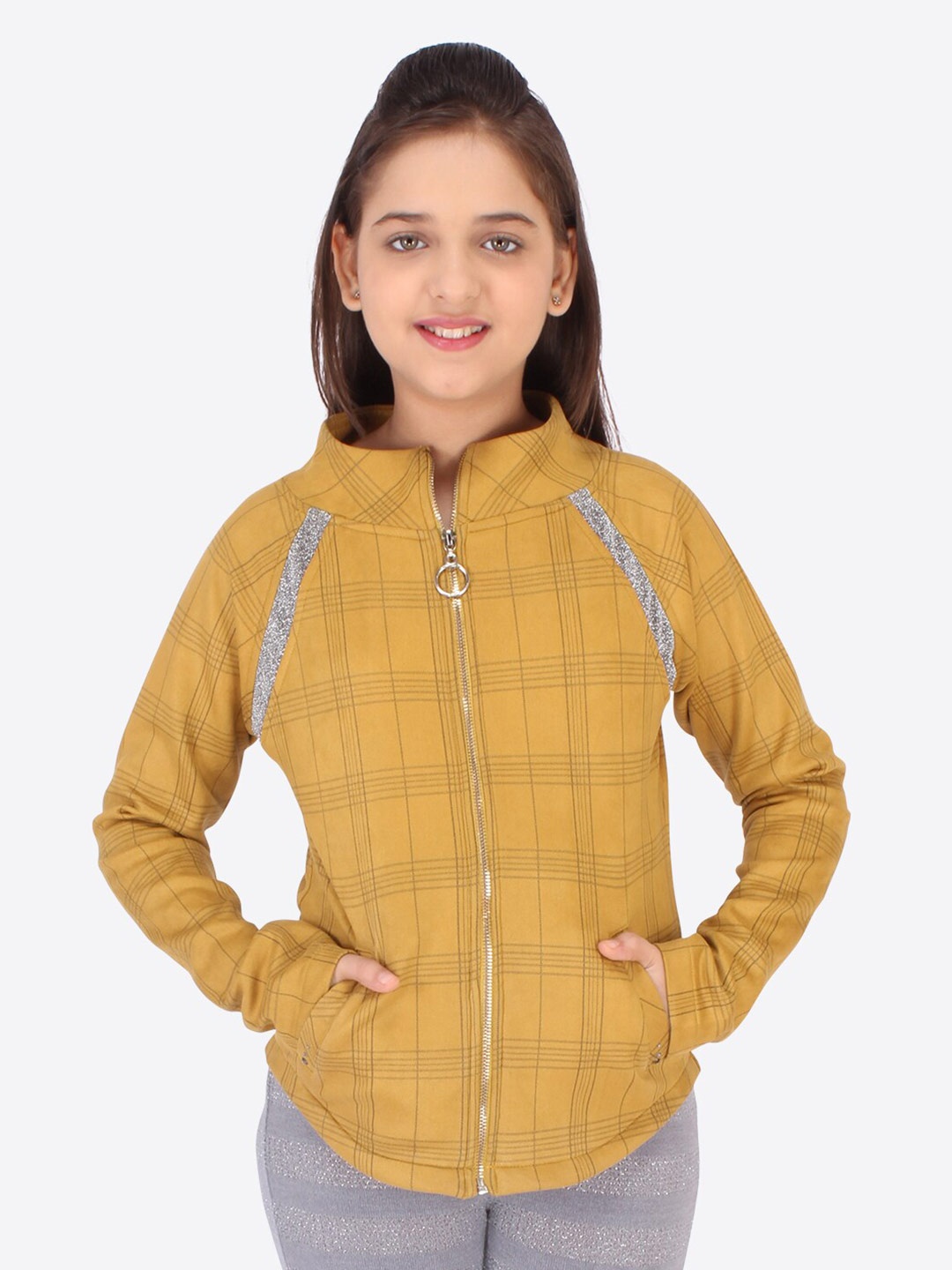 

CUTECUMBER Girls Mustard Checked Sweatshirt