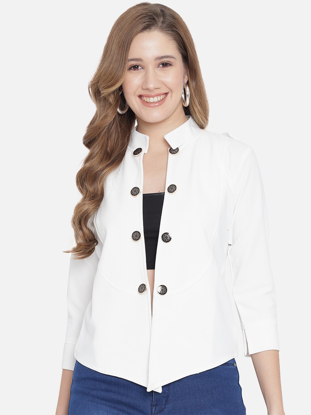 

Purple Feather Women White Open Front Jacket