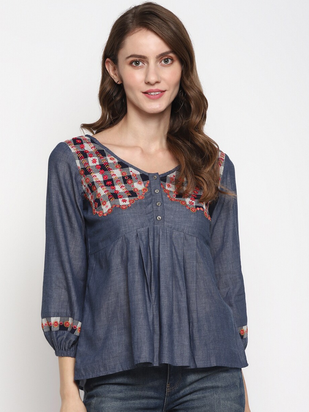 

Taurus Blue & Red Embroidered Top