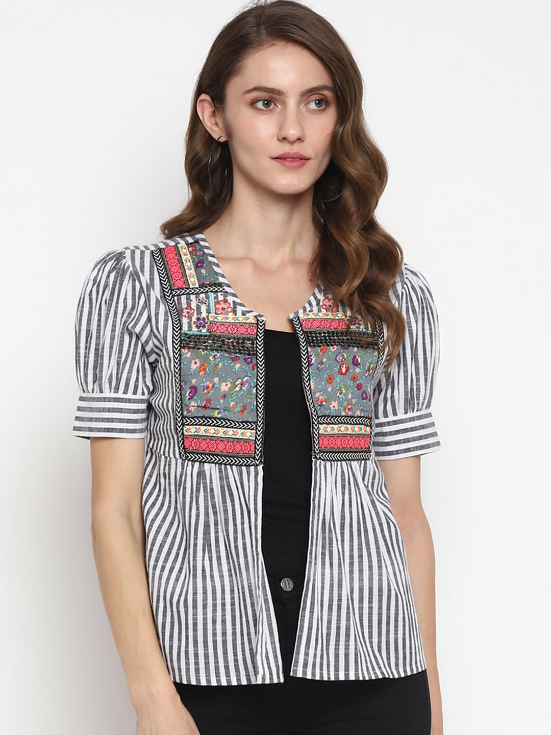 

Taurus Women White Black Tailored Jacket with Embroidered