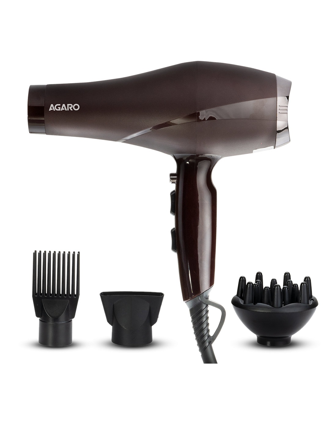 

Agaro 2000 Watts Professional Hair Dryer HD-1120 with Concentrator, Diffuser & Comb, Black