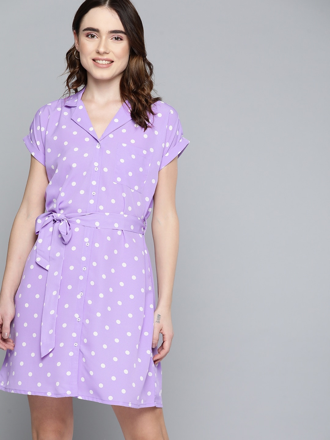 

Harvard Lavender & White Polka Dots Shirt Dress